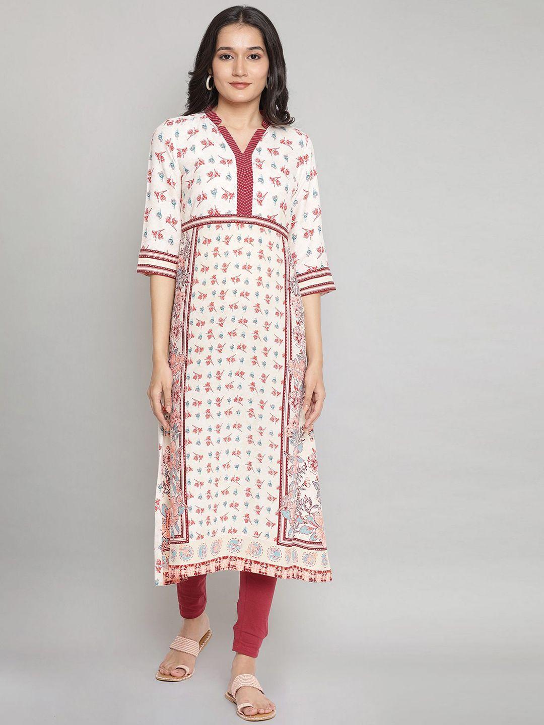 aurelia women cream-coloured & red geometric printed kurta