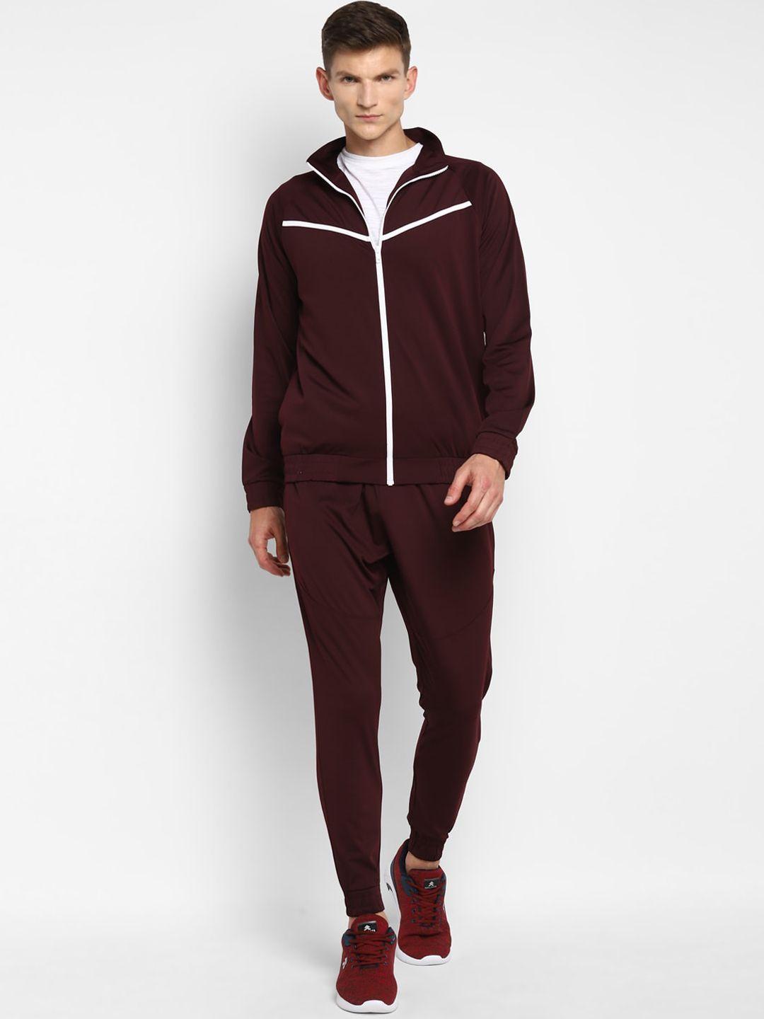 yuuki men maroon & white solid tracksuit