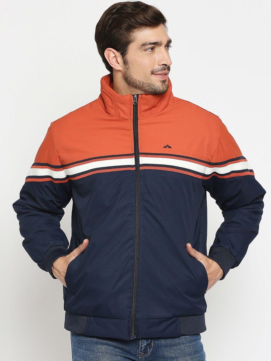 zeel men navy blue colourblocked lightweight padded jacket