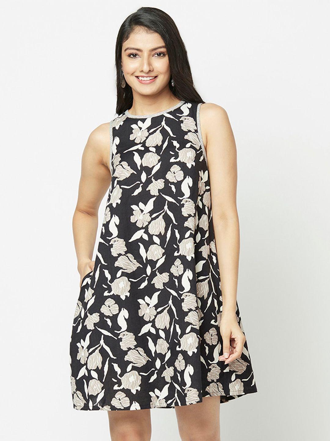 fabindia black floral a-line dress