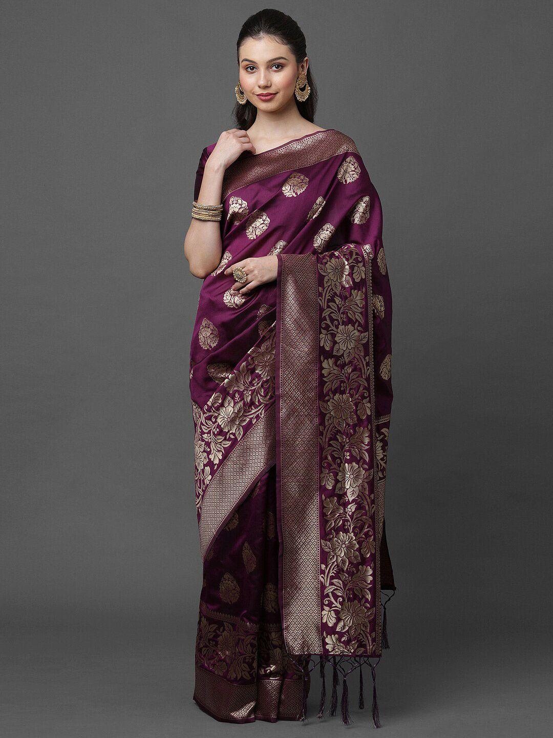 mitera magenta & gold woven design banarasi saree