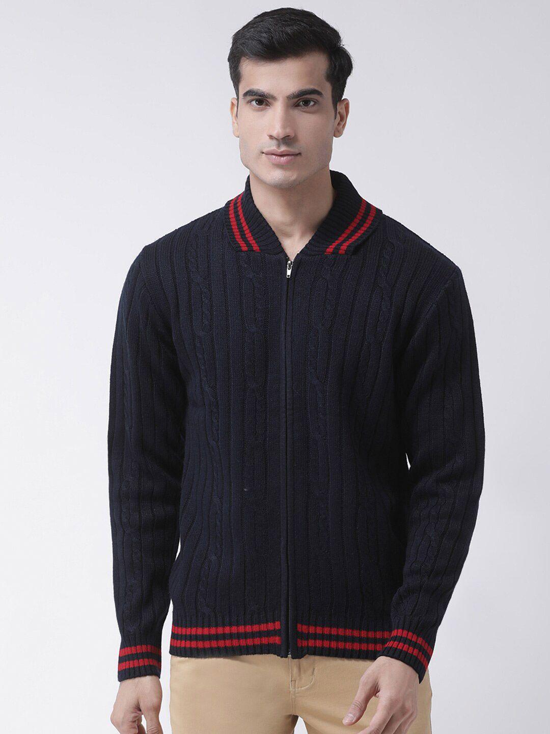 club york men navy blue & red cardigan sweater