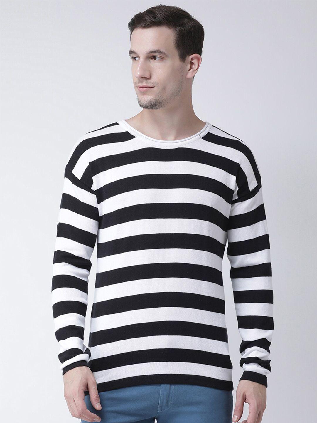 club york men black & white striped pullover sweater