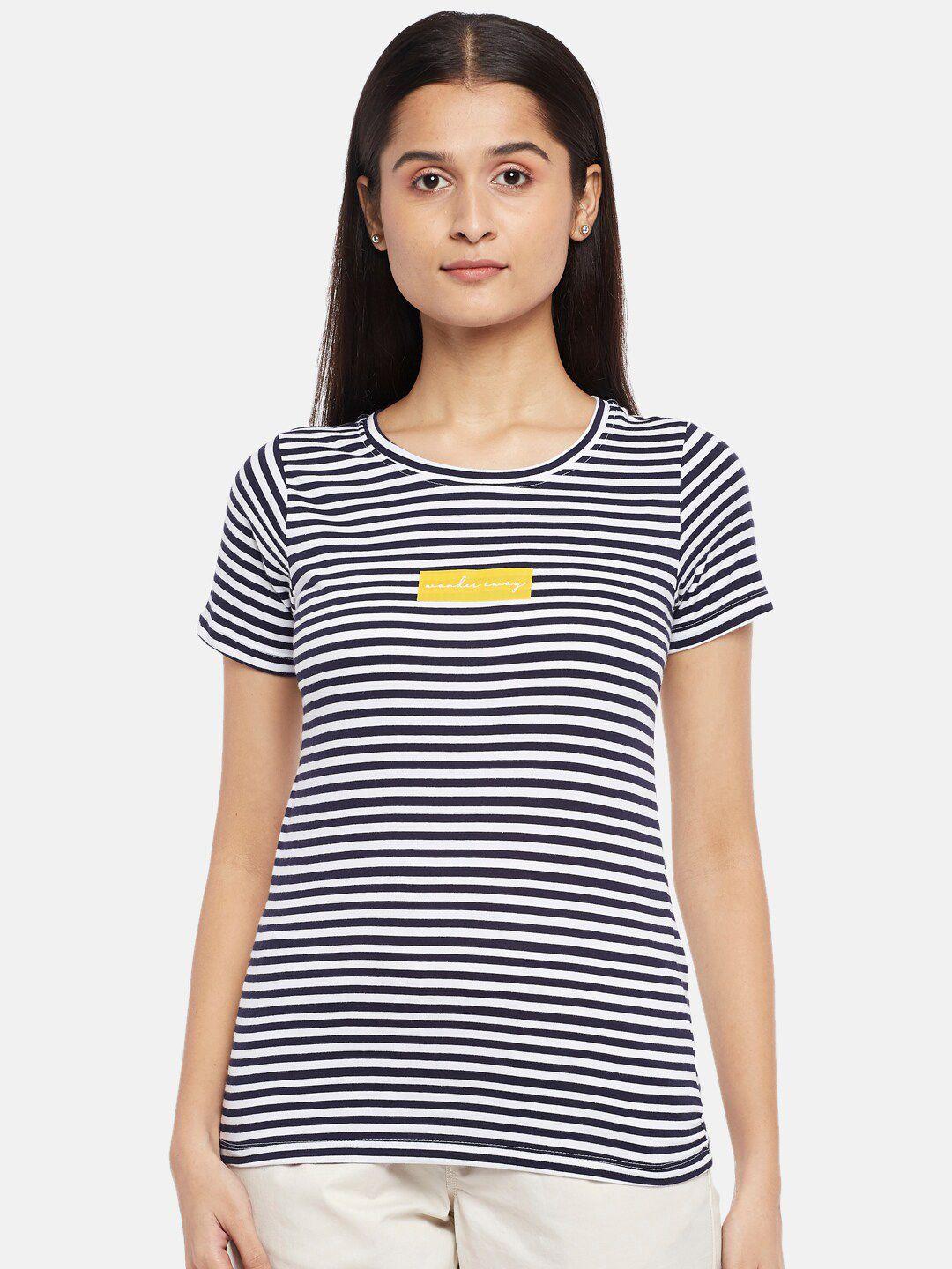 honey by pantaloons women navy blue striped t-shirt