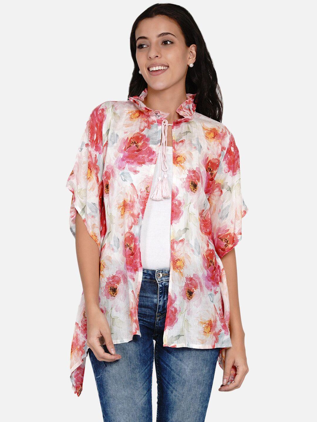 the kaftan company woman white floral ruffles regular shrug top