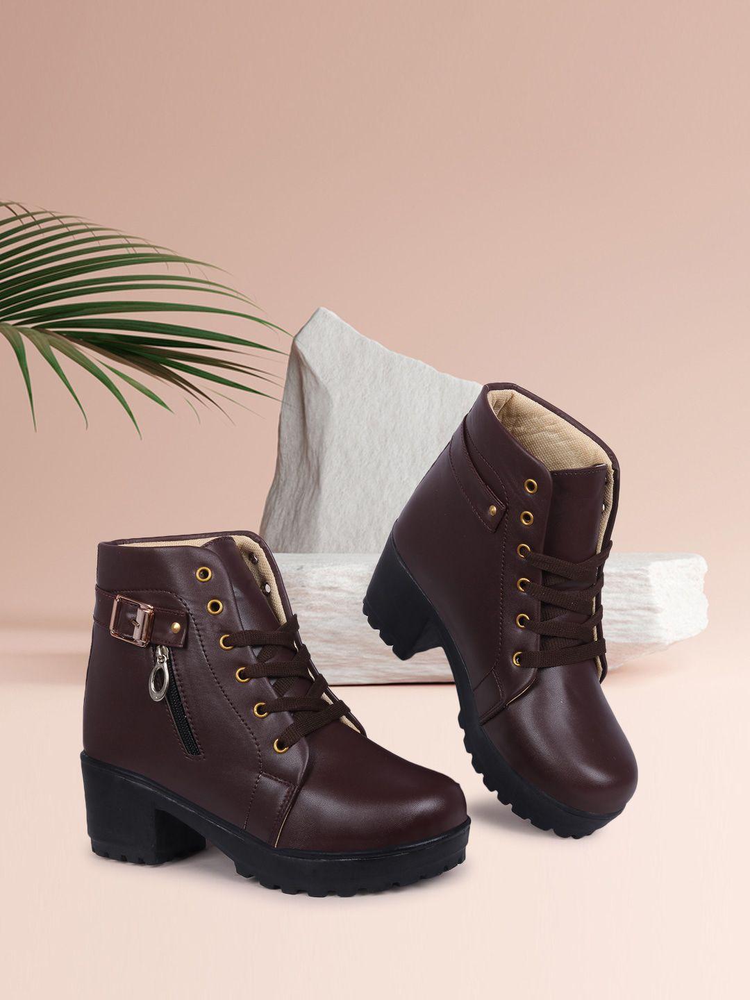 twin toes brown platform heeled boots with tassels