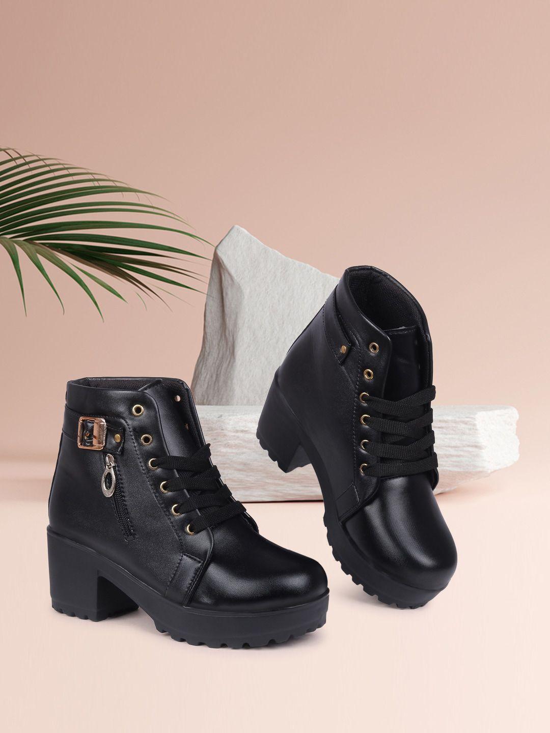 twin toes women black block heeled boots