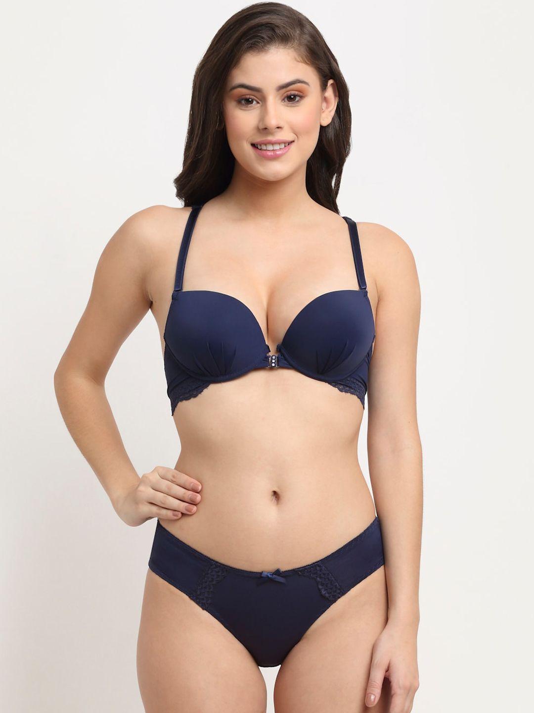 makclan women navy blue solid lingerie set k1403lal