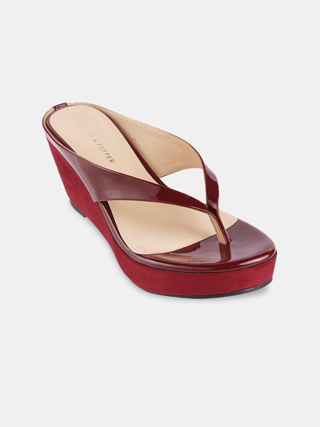 lemon & pepper maroon pu wedge sandals