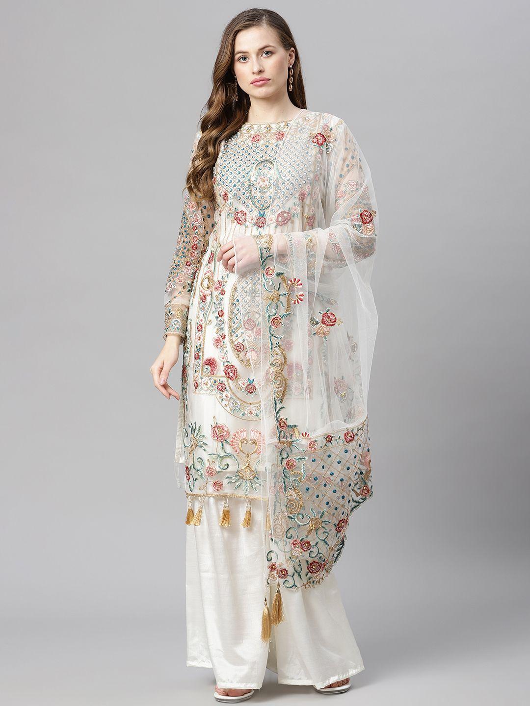 readiprint fashions white embroidered unstitched dress material