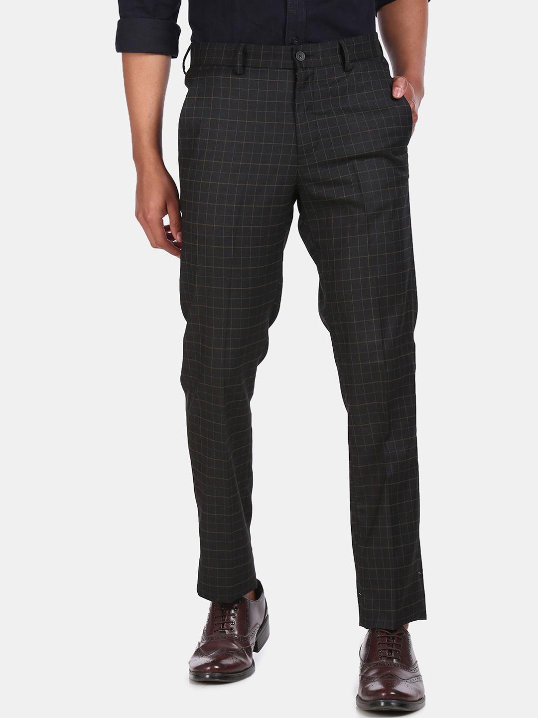 excalibur men black checked trousers