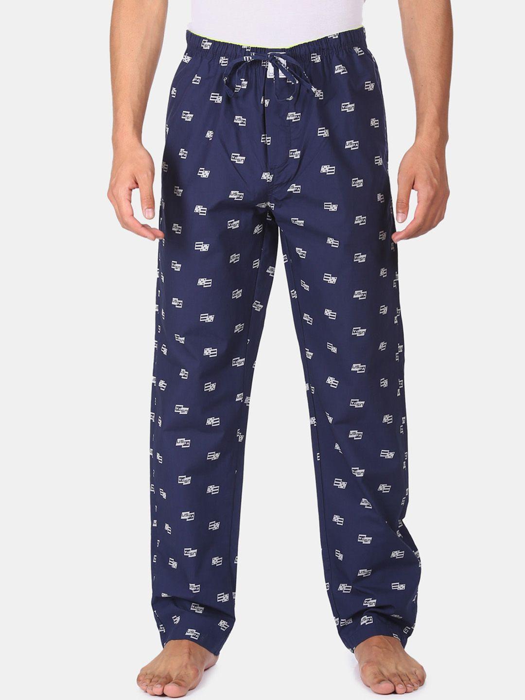 u.s. polo assn. men blue & white printed cotton lounge pants