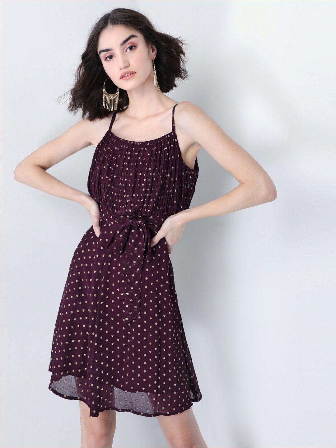 faballey maroon self design fit and flare dress