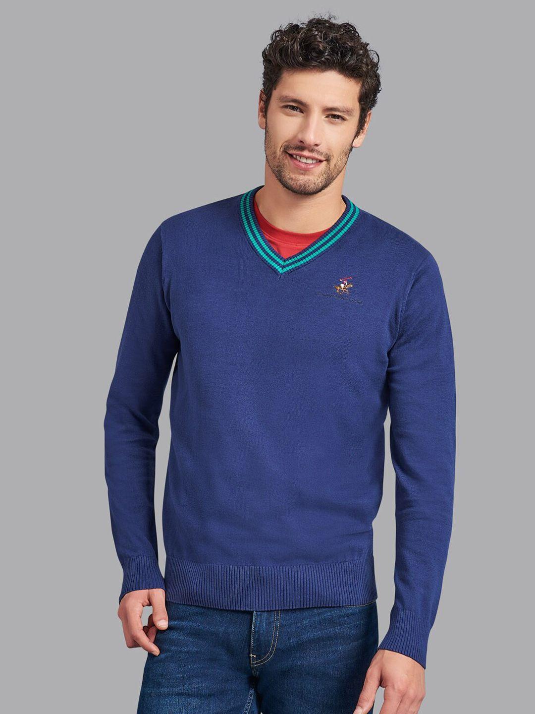 beverly hills polo club men navy blue & green cotton pullover