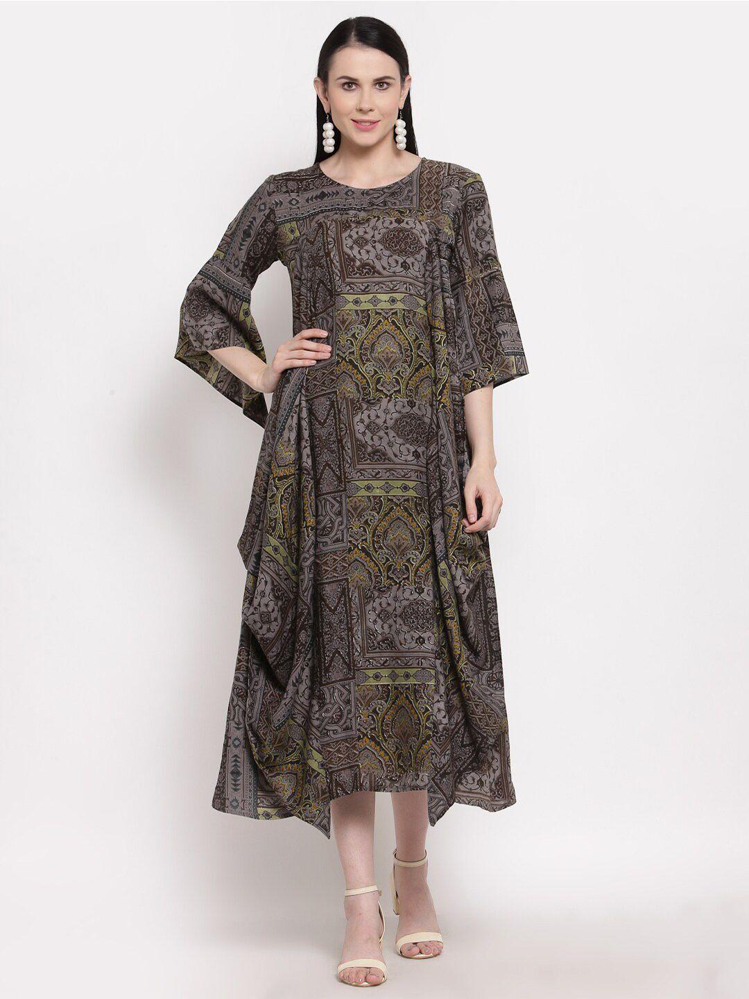 indibelle black ethnic motifs a-line midi dress