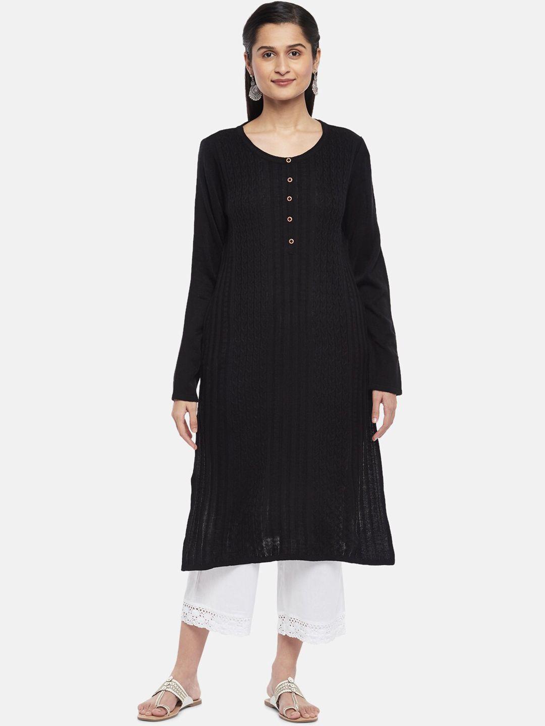 rangmanch by pantaloons women black thread work kurta