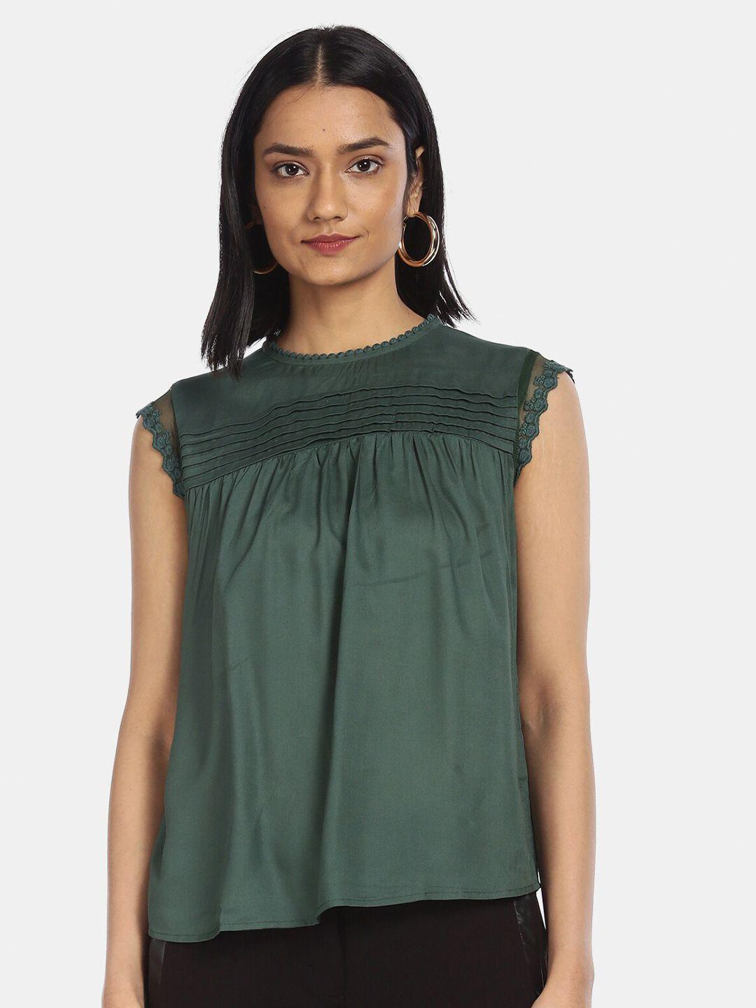 cherokee olive green pleated regular top