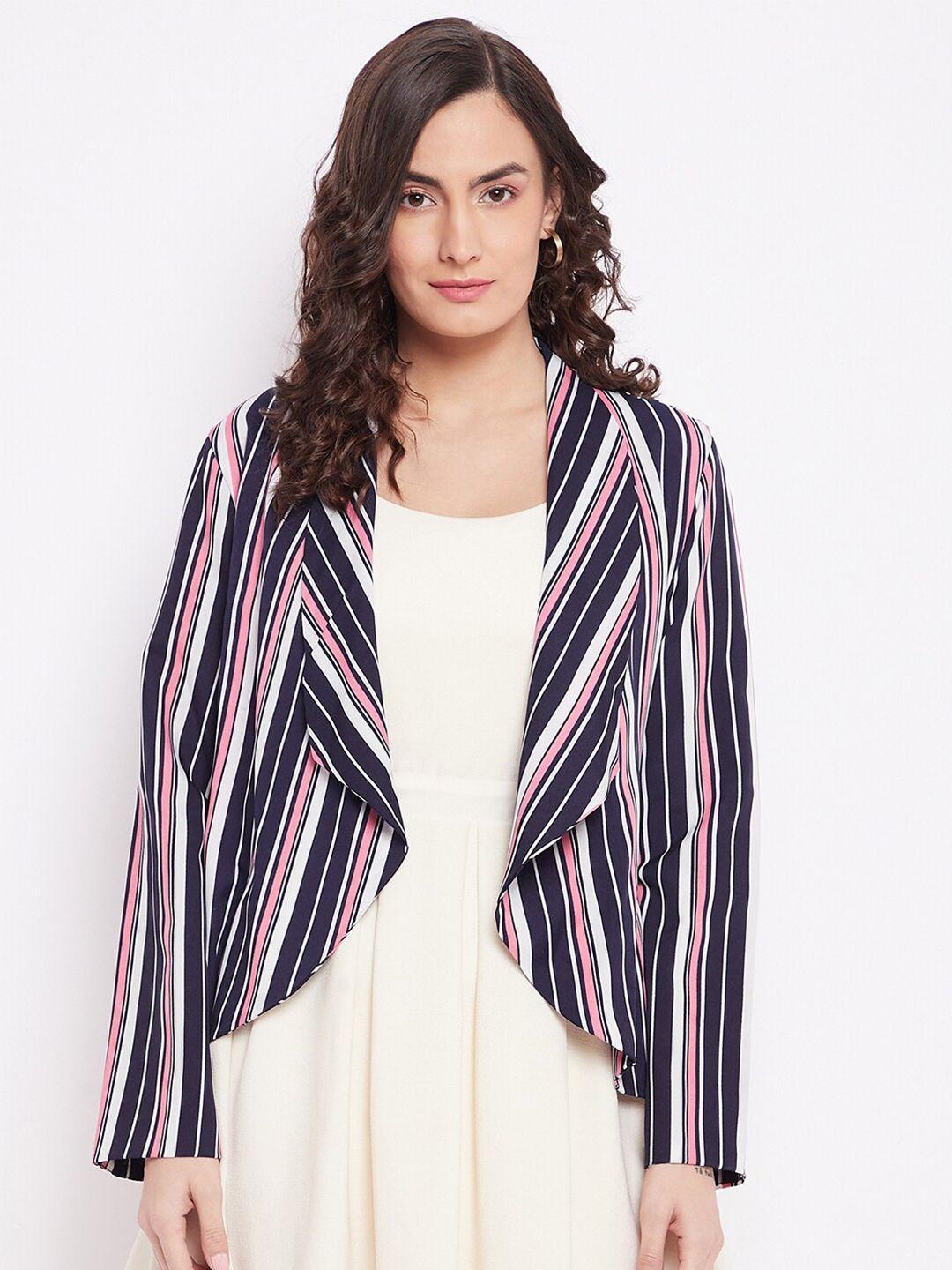 purys women navy blue & pink striped shrug