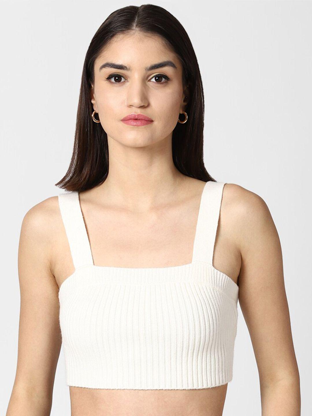 forever 21 women beige ribbed crop pullover