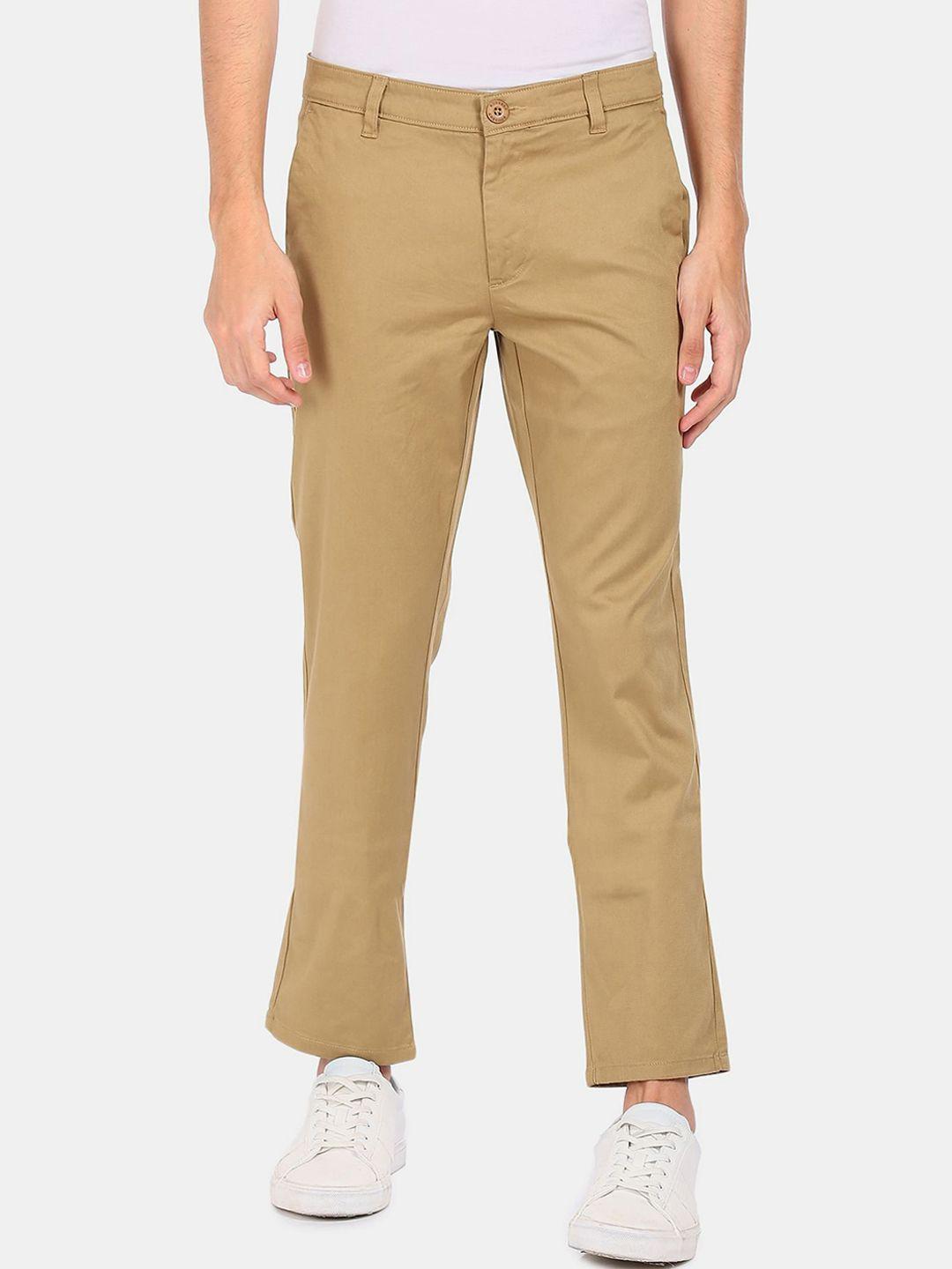 ruggers men beige cotton chinos trousers