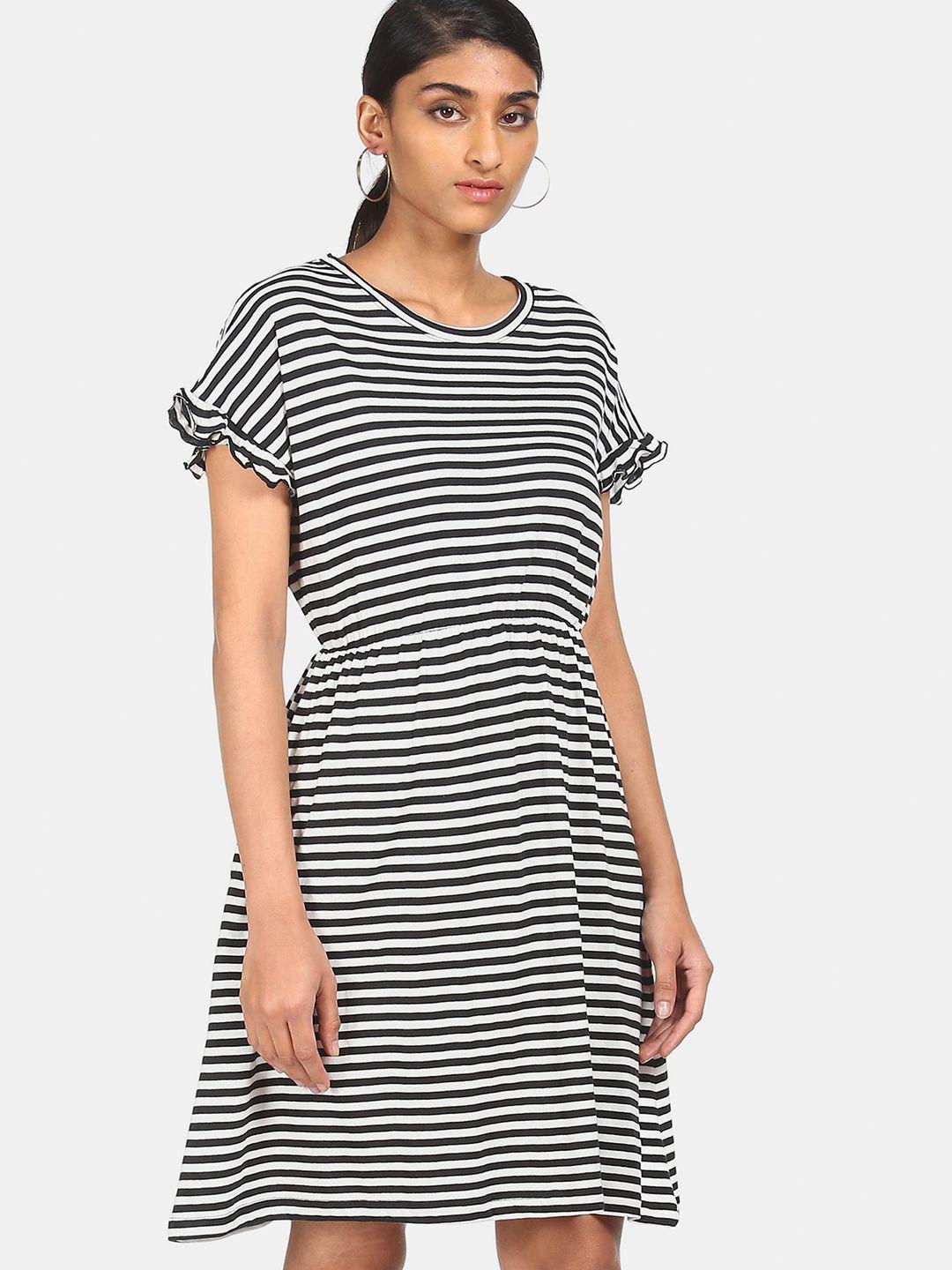 sugr women white cotton striped a-line dress