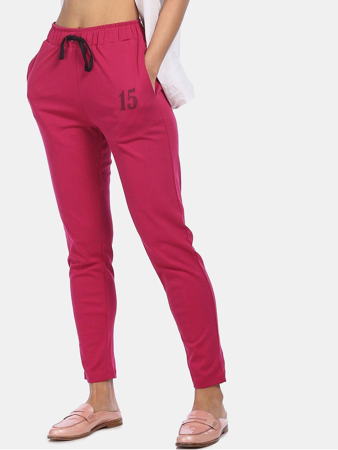 sugr women red solid cotton track pants