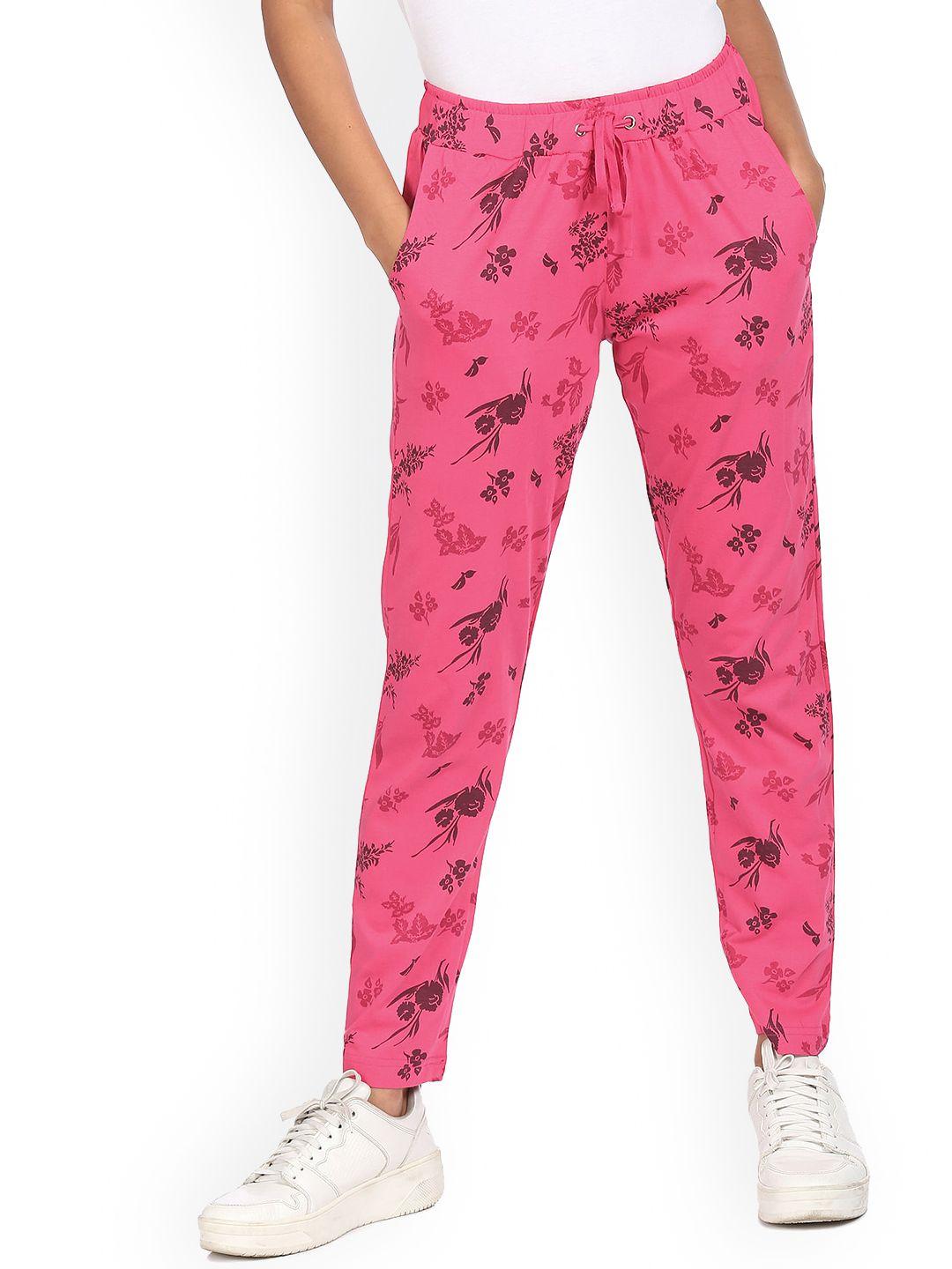 sugr women fuchsia elasticized waist printed track pants