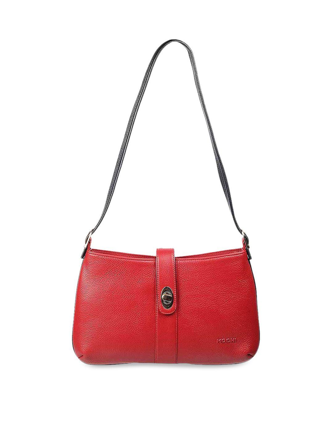 mochi red leather structured sling bag