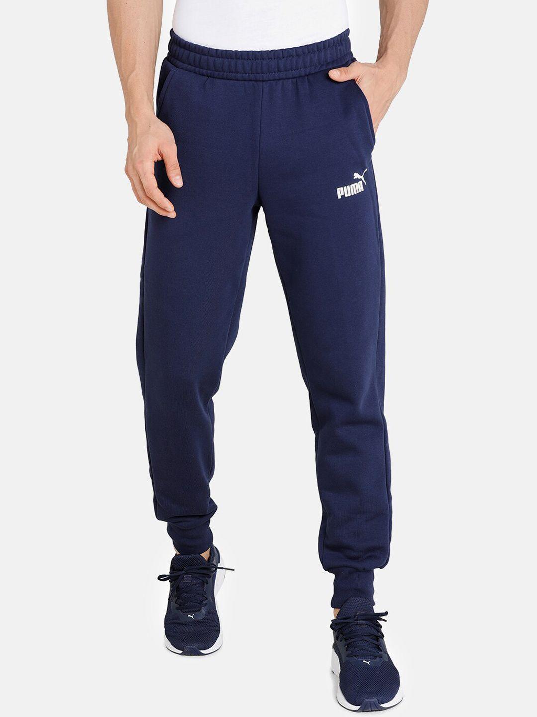 puma men blue solid essential logo regular fit joggers