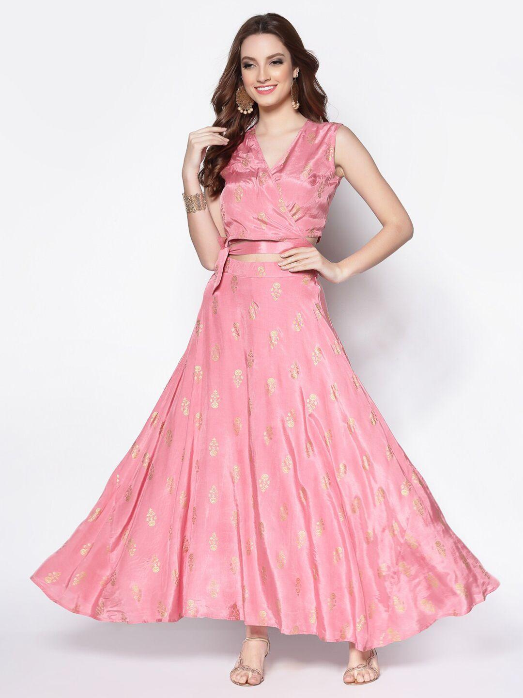 sera pink & gold-toned printed ready to wear lehenga & blouse