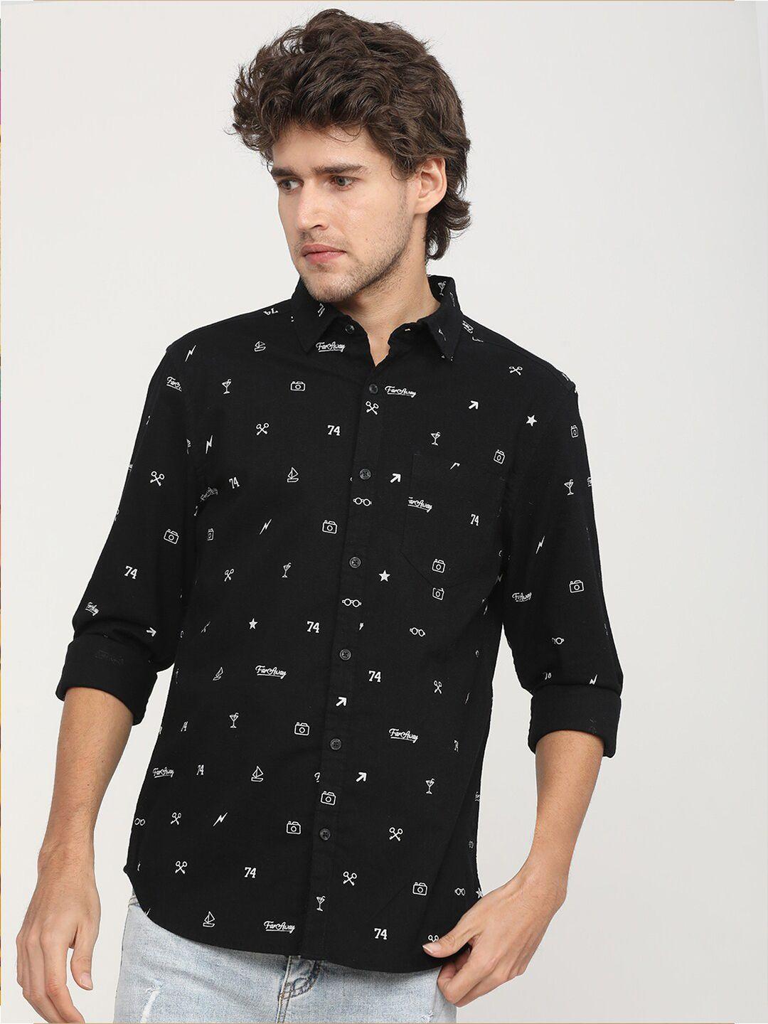 ketch men black slim fit opaque printed casual shirt