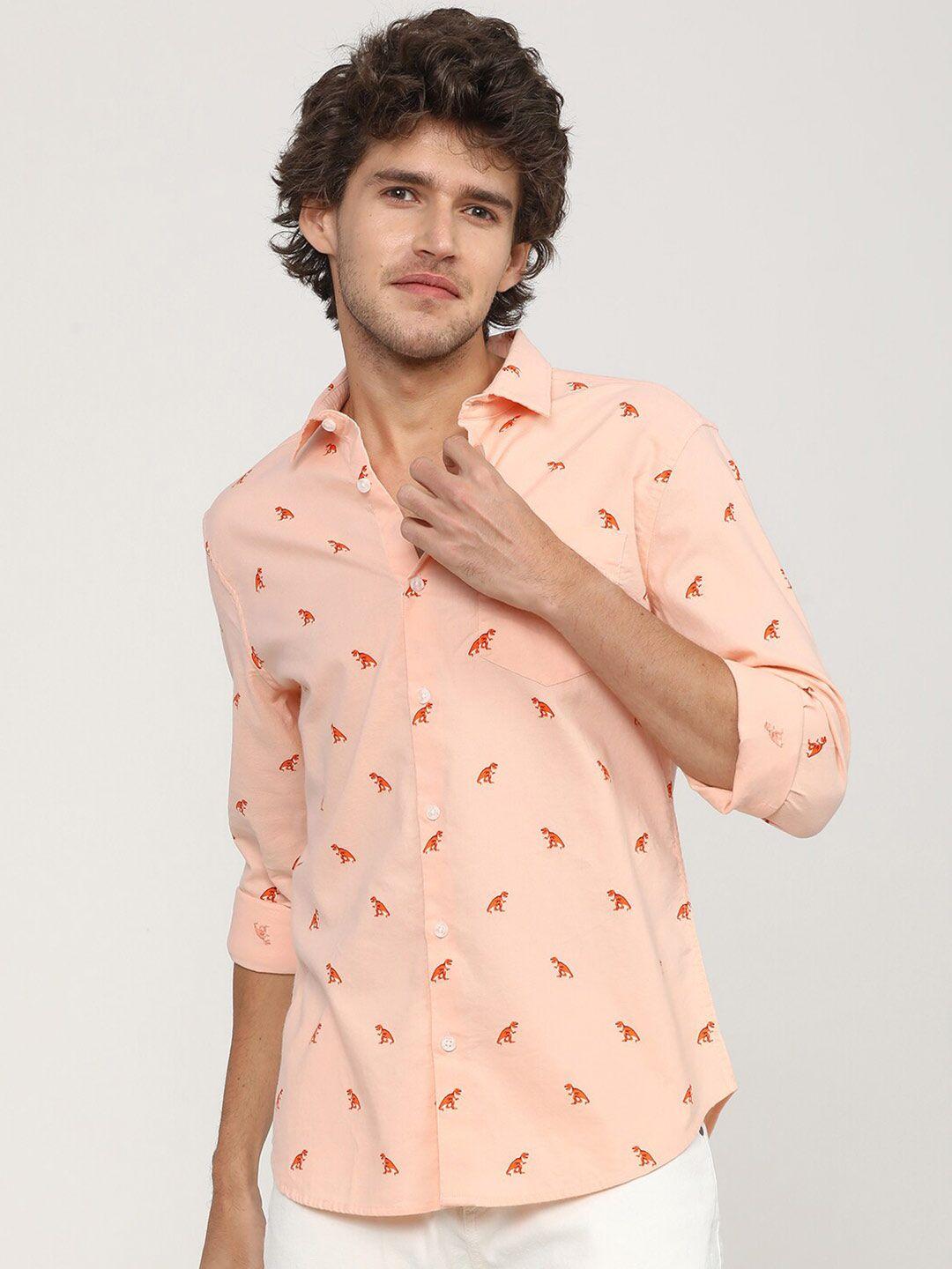 ketch men pink slim fit opaque printed casual shirt