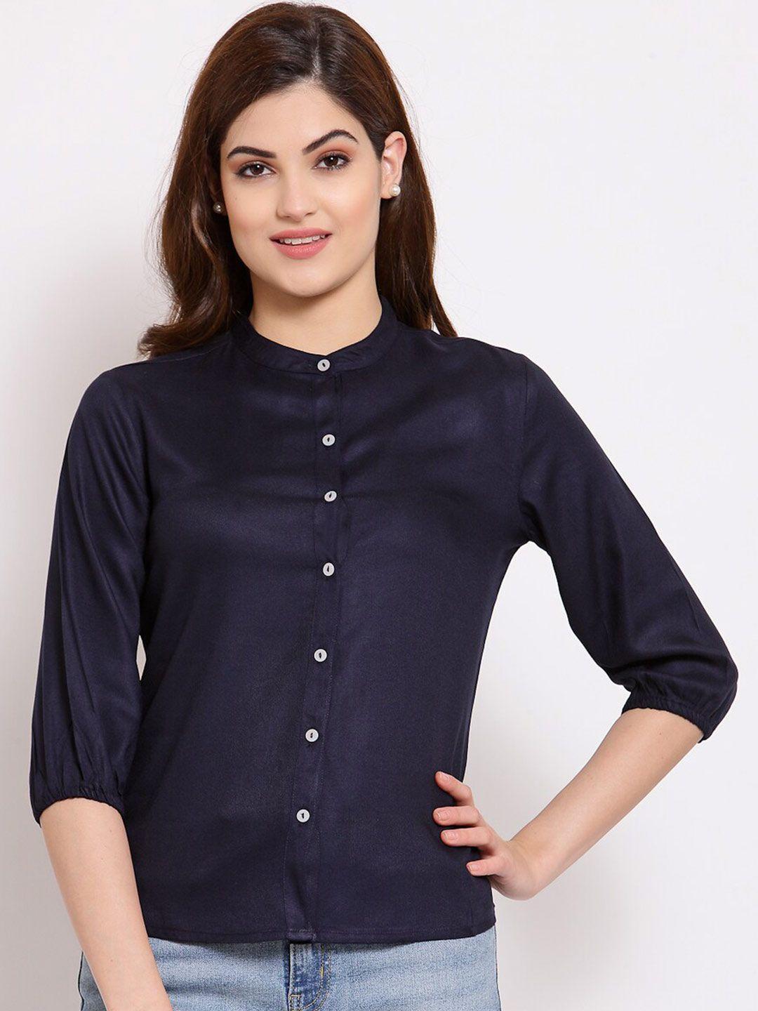 style quotient women navy blue solid smart opaque semiformal shirt