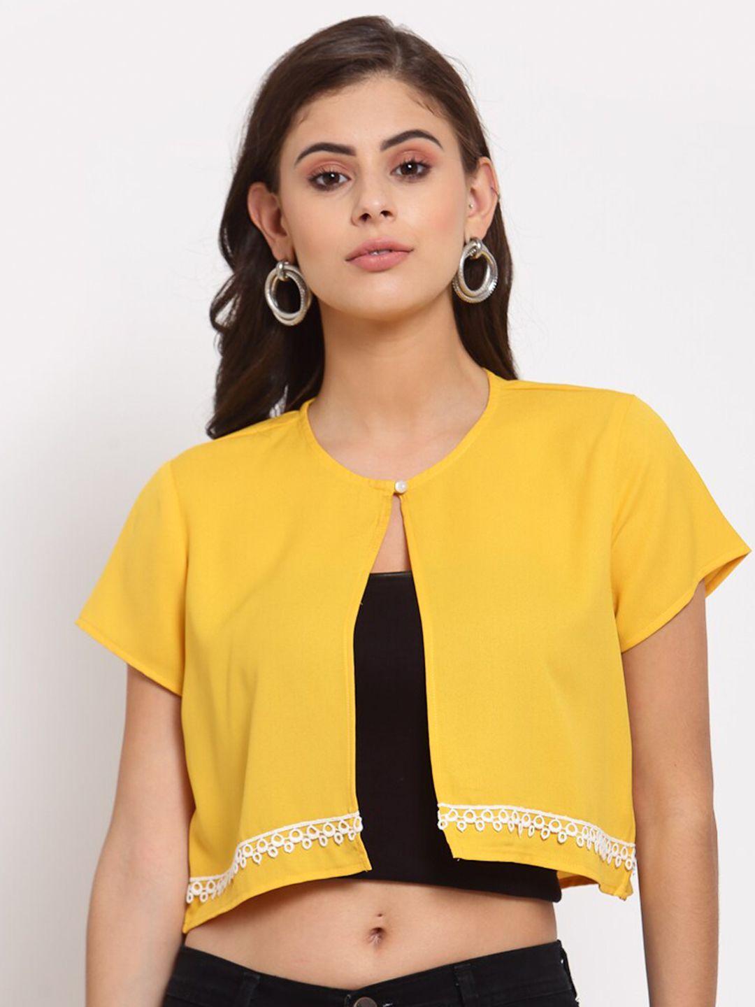 style quotient women mustard & white crop shrug