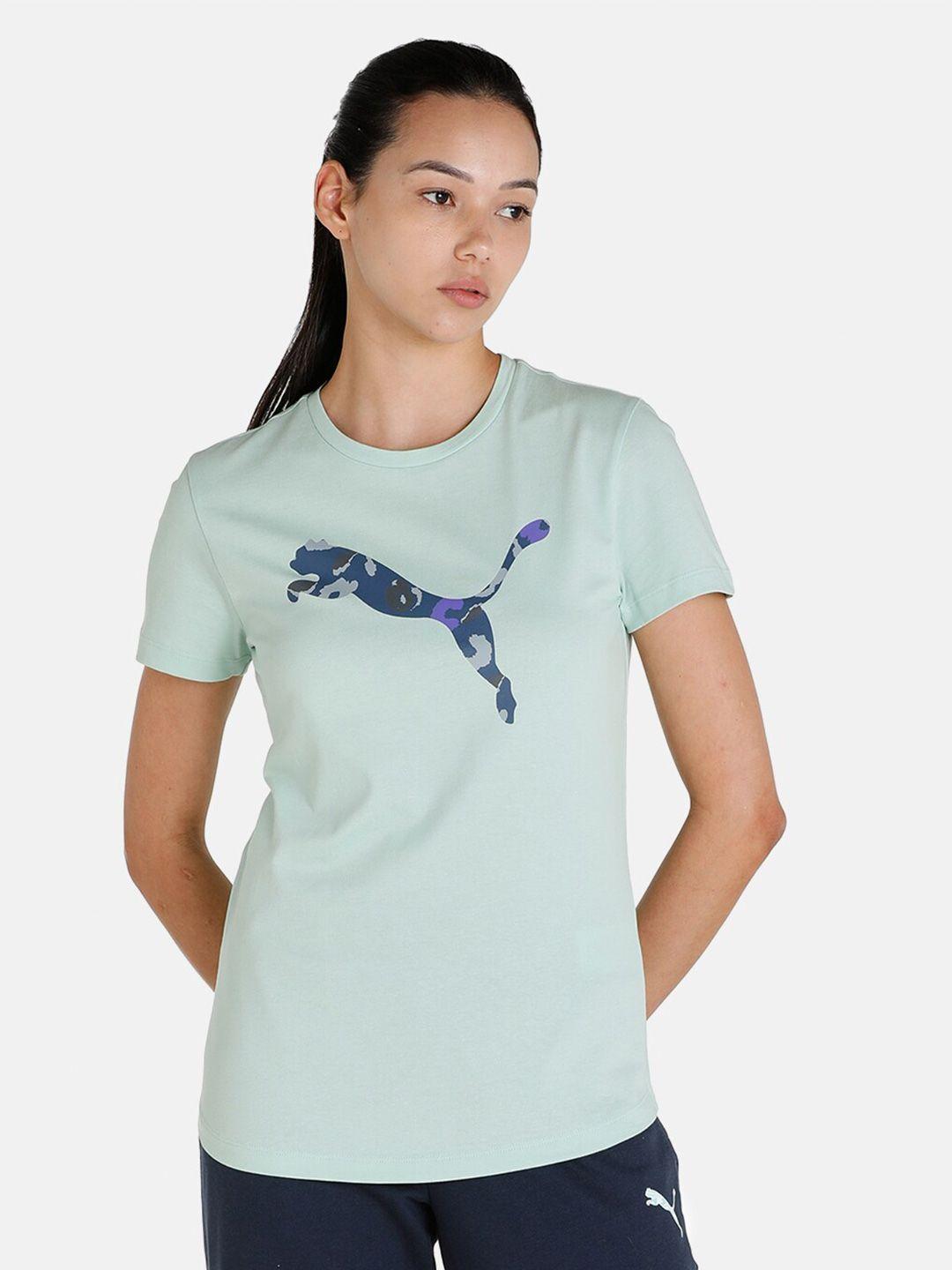 puma women green brand logo printed t-shirt