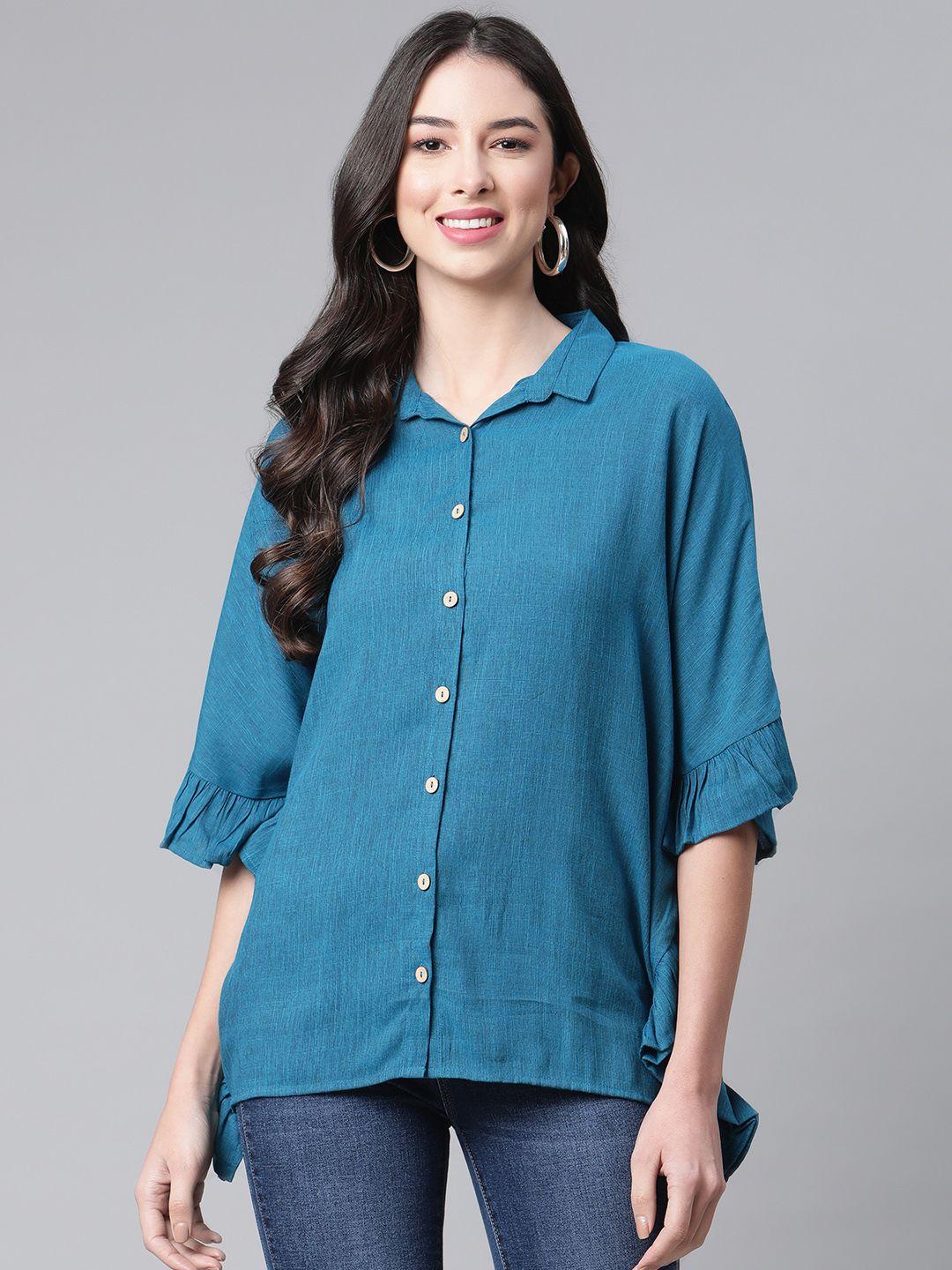 cottinfab women blue ruffles kaftan top