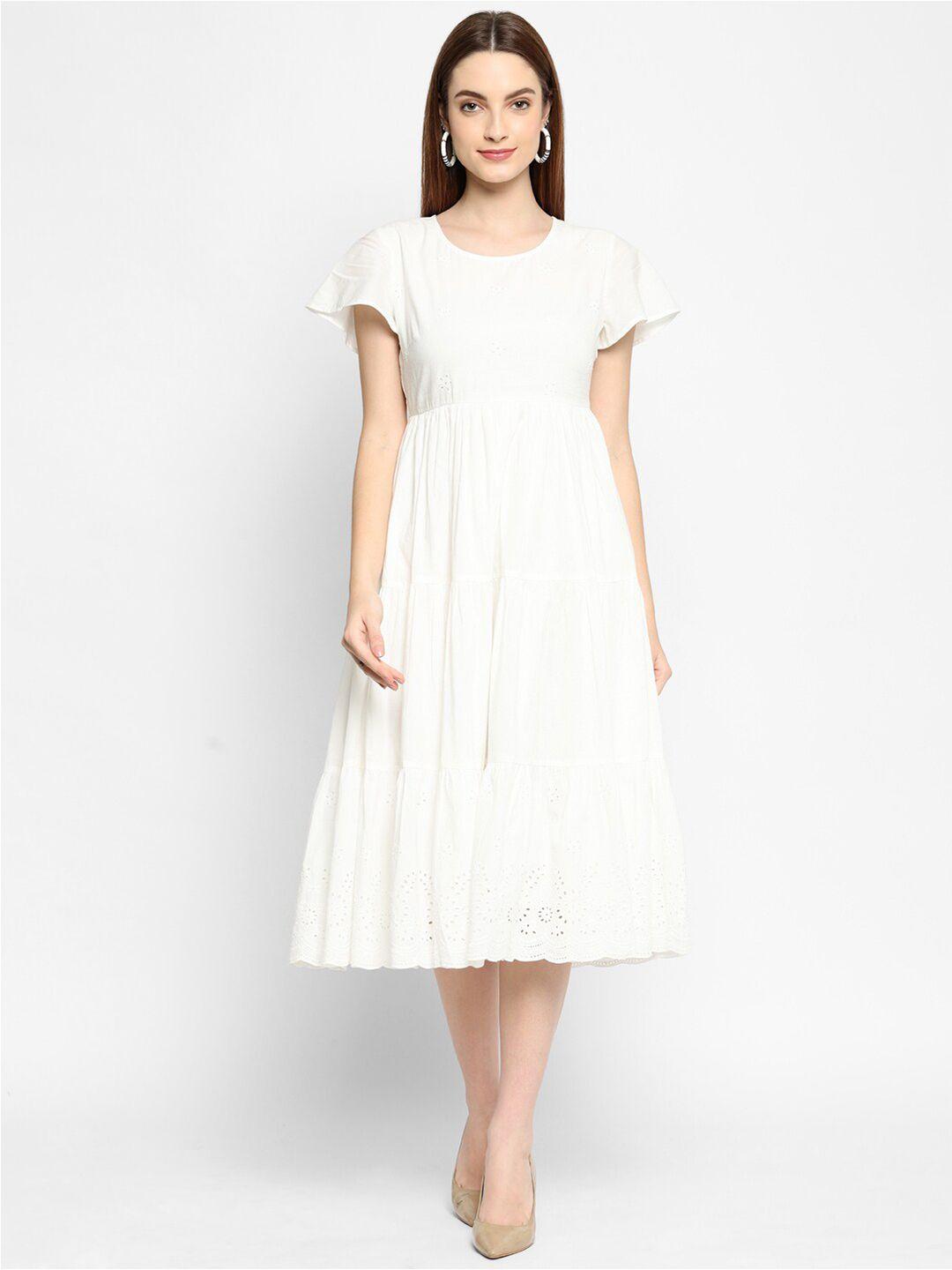 house of kkarma white schiff midi dress