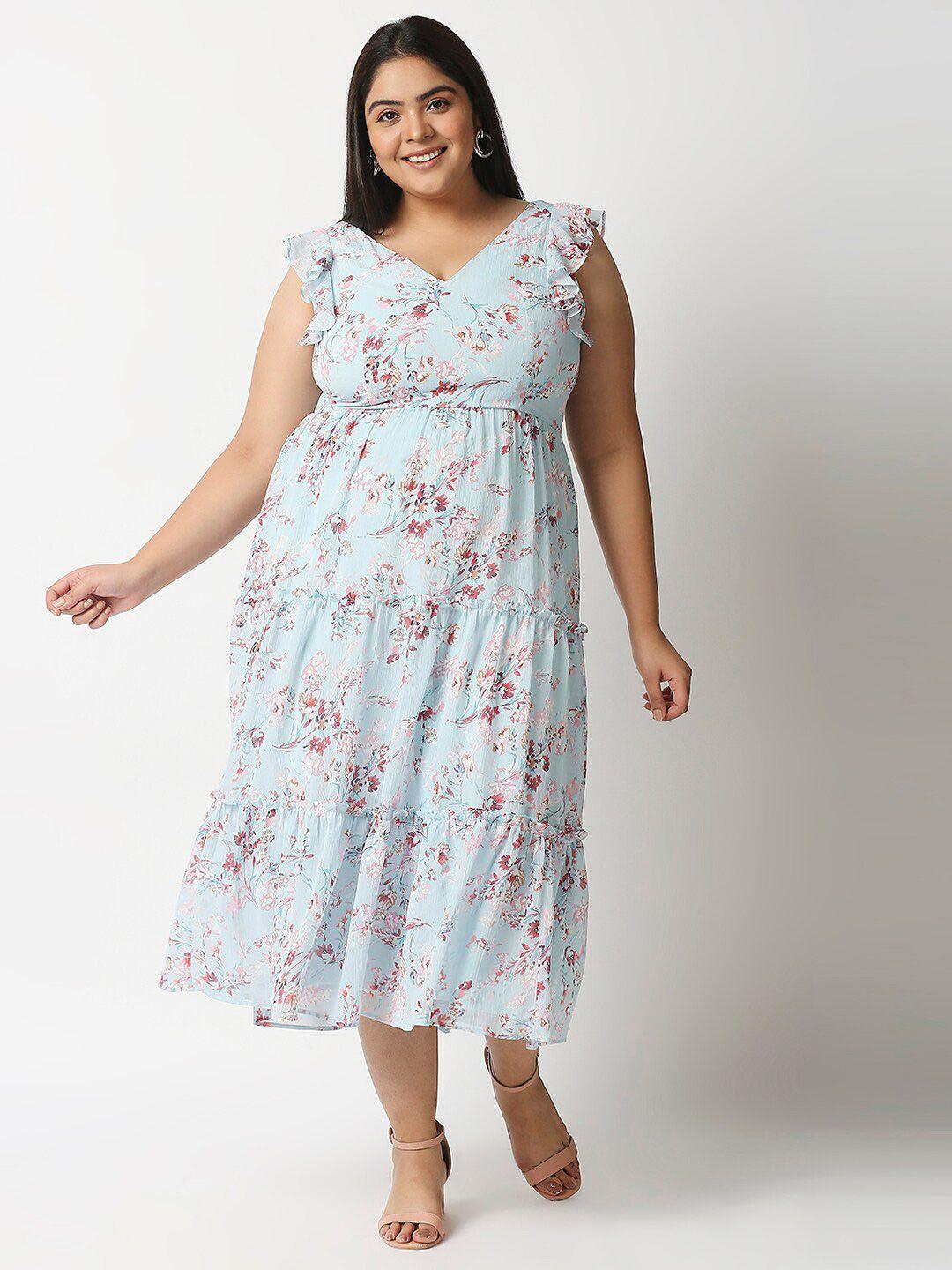 20dresses blue floral chiffon empire midi dress