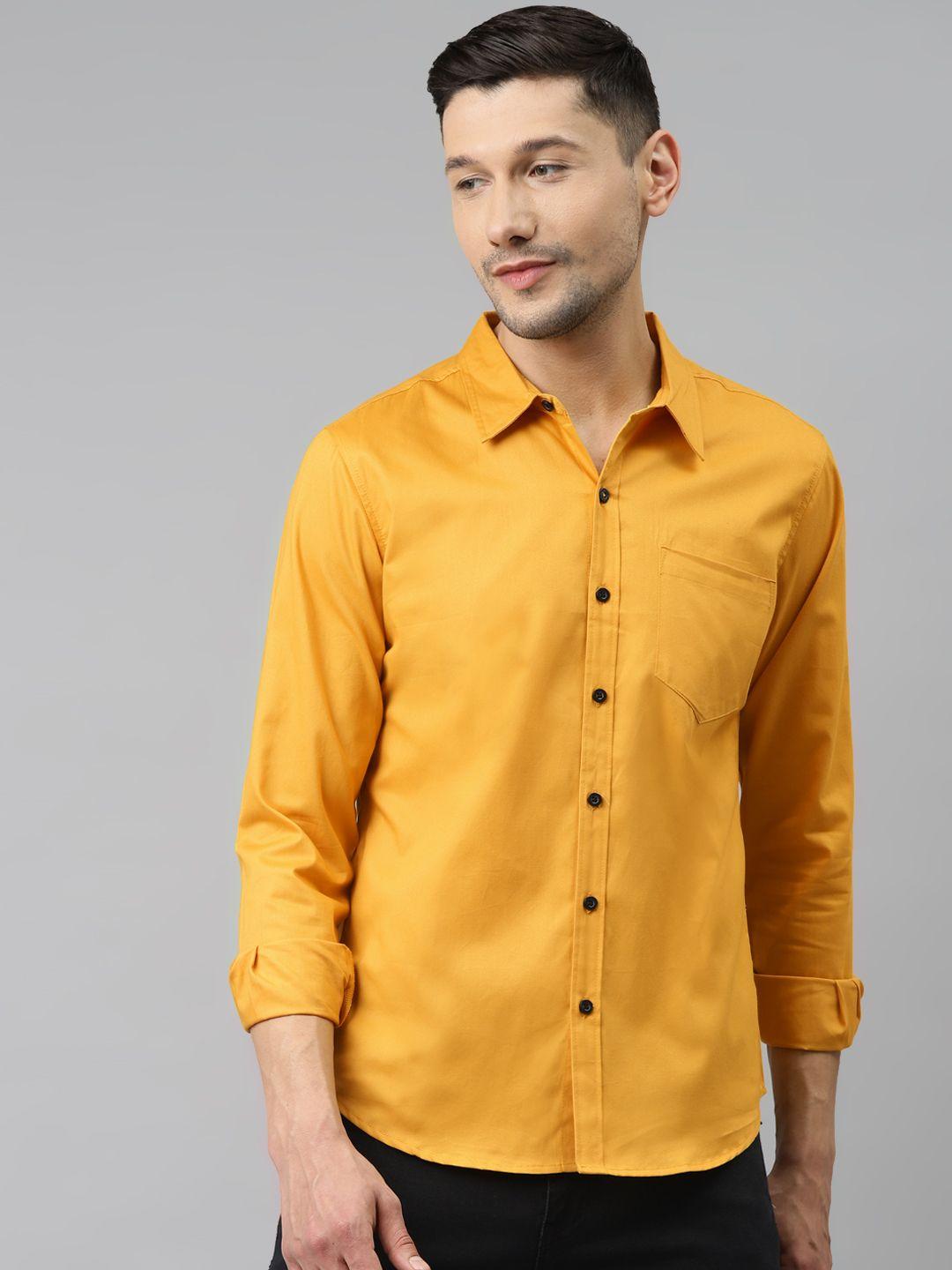 hubberholme men mustard pure cotton casual shirt