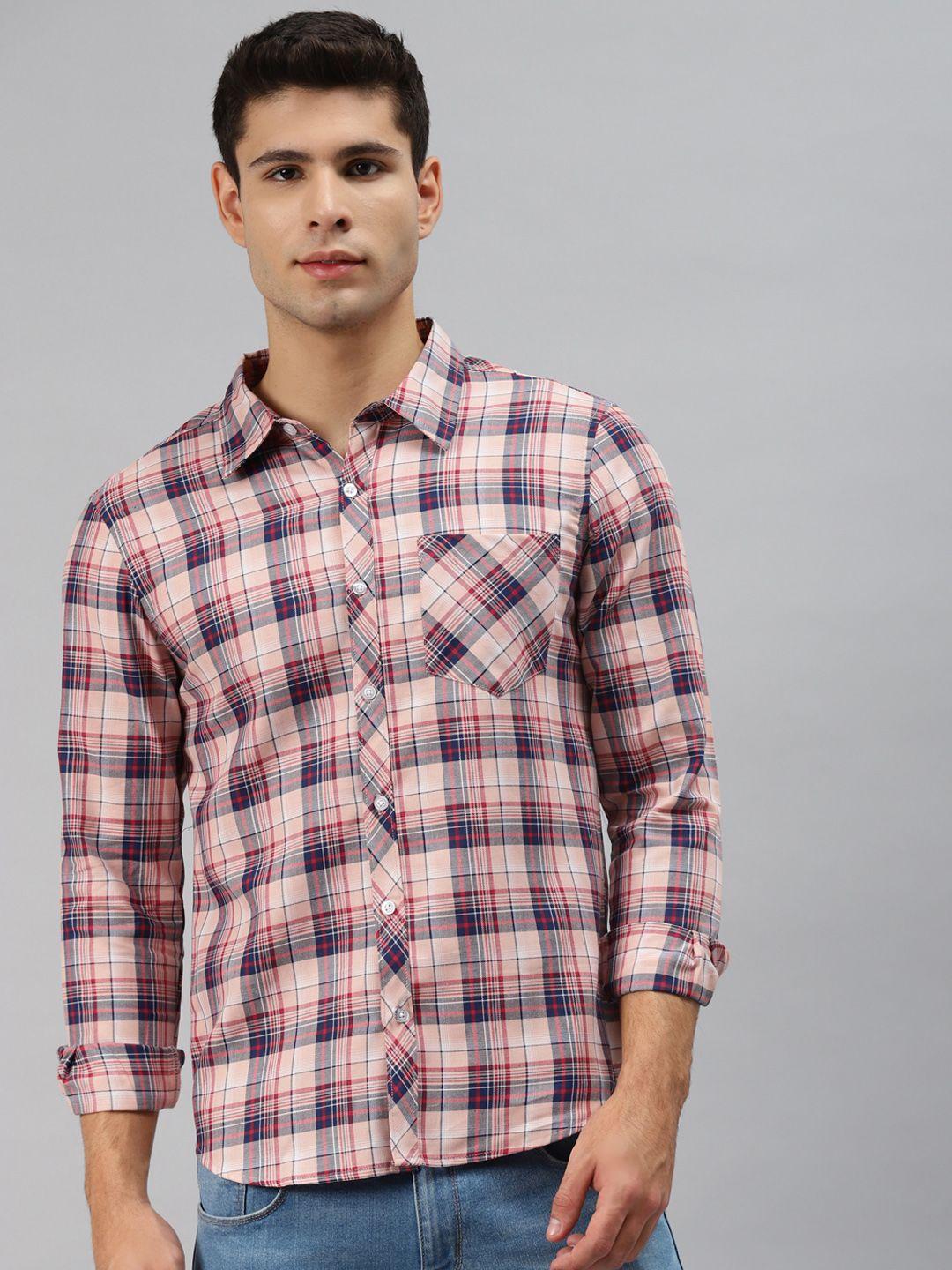 hubberholme men pink opaque checked casual shirt