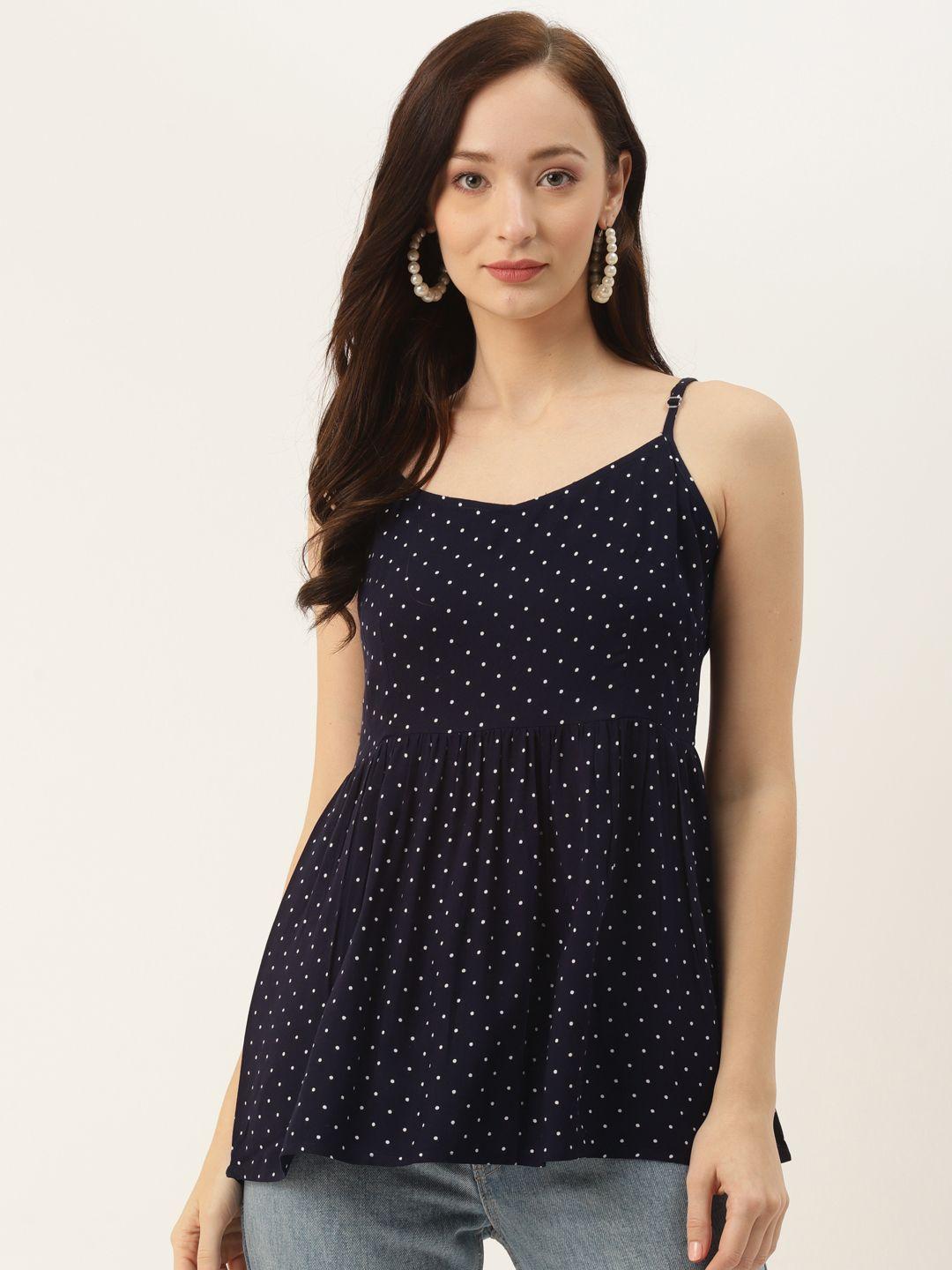 brinns navy blue & white polka dots a-line top