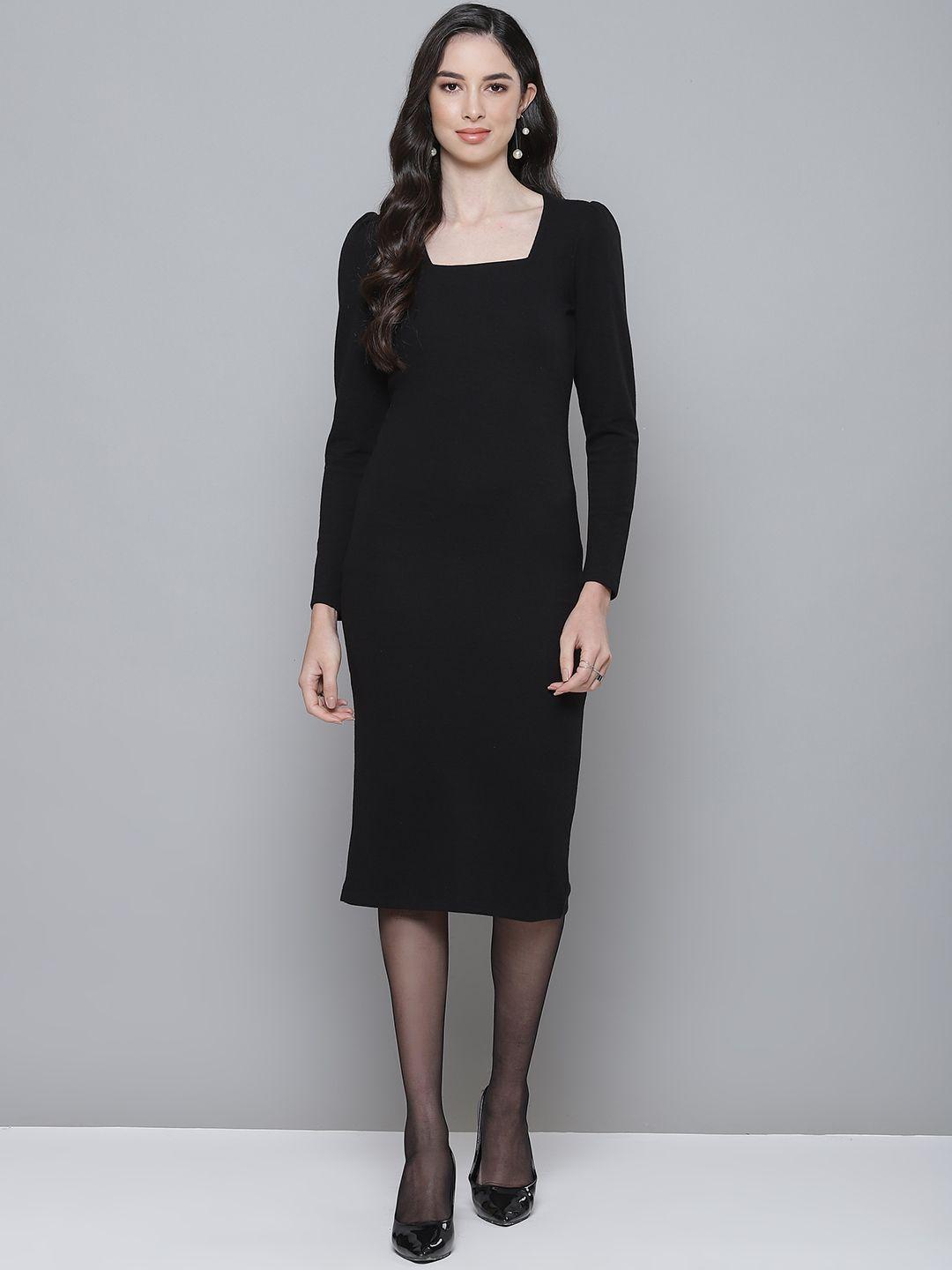 sassafras black ribbed formal sheath dress