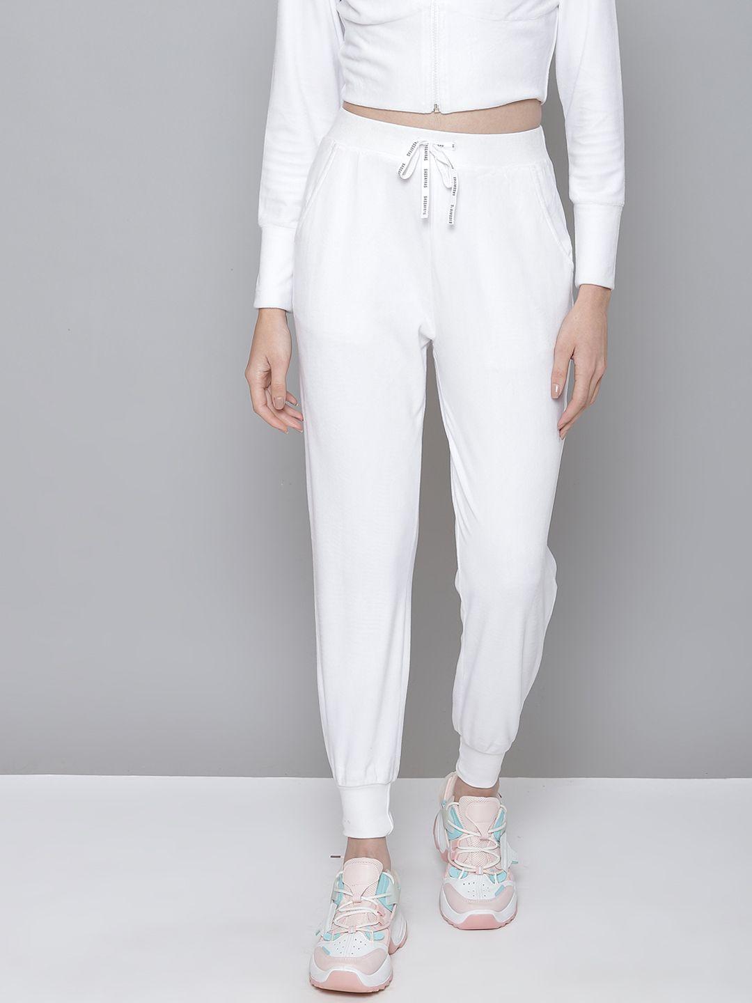 sassafras women white solid track pant