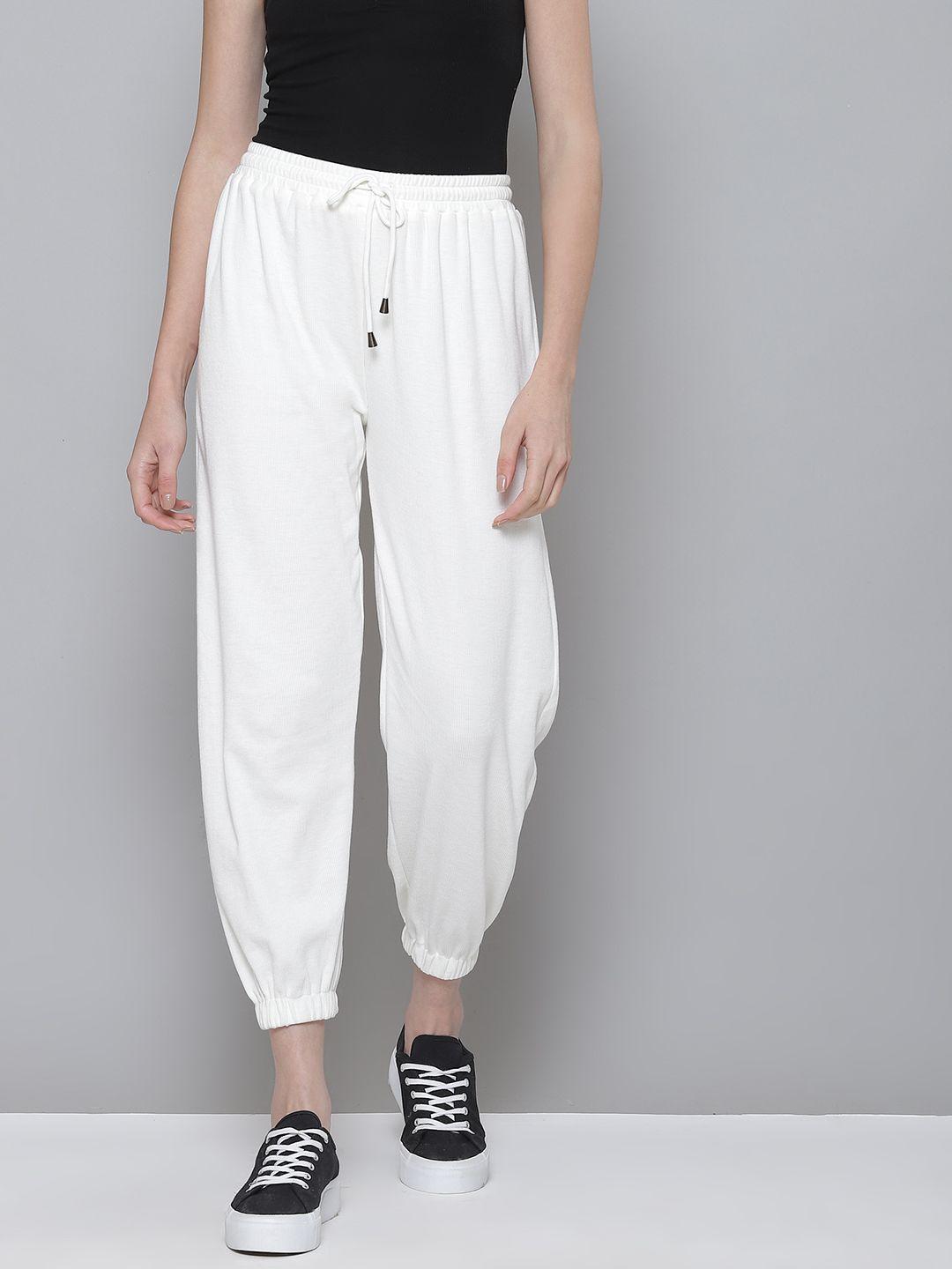 sassafras women white solid track pant