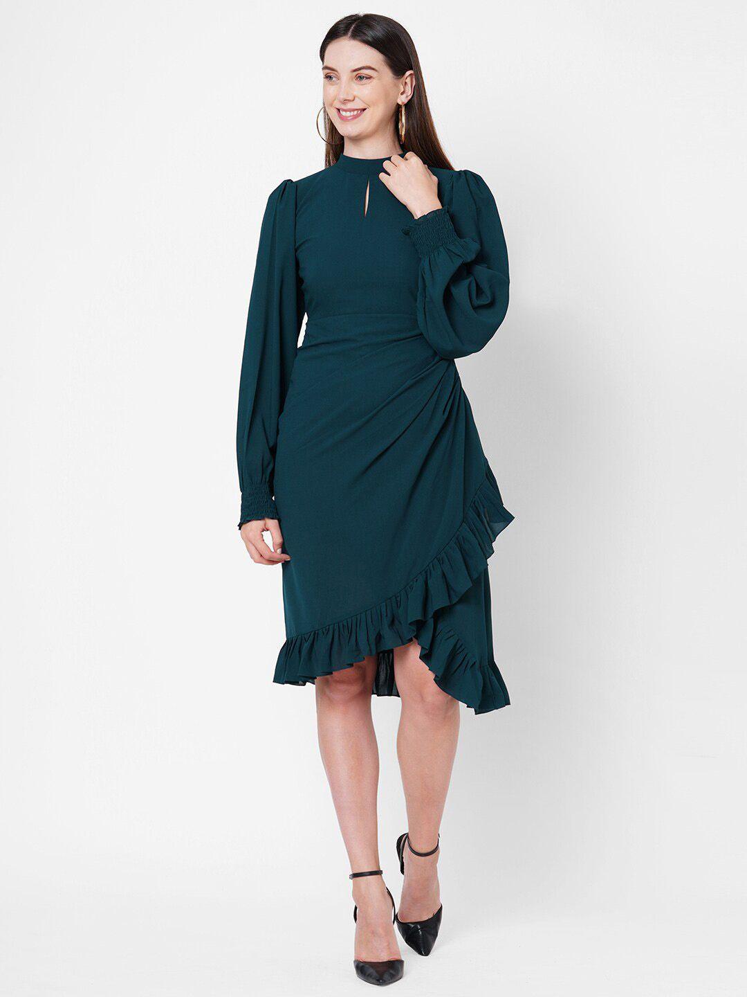 poppi green keyhole neck georgette dress