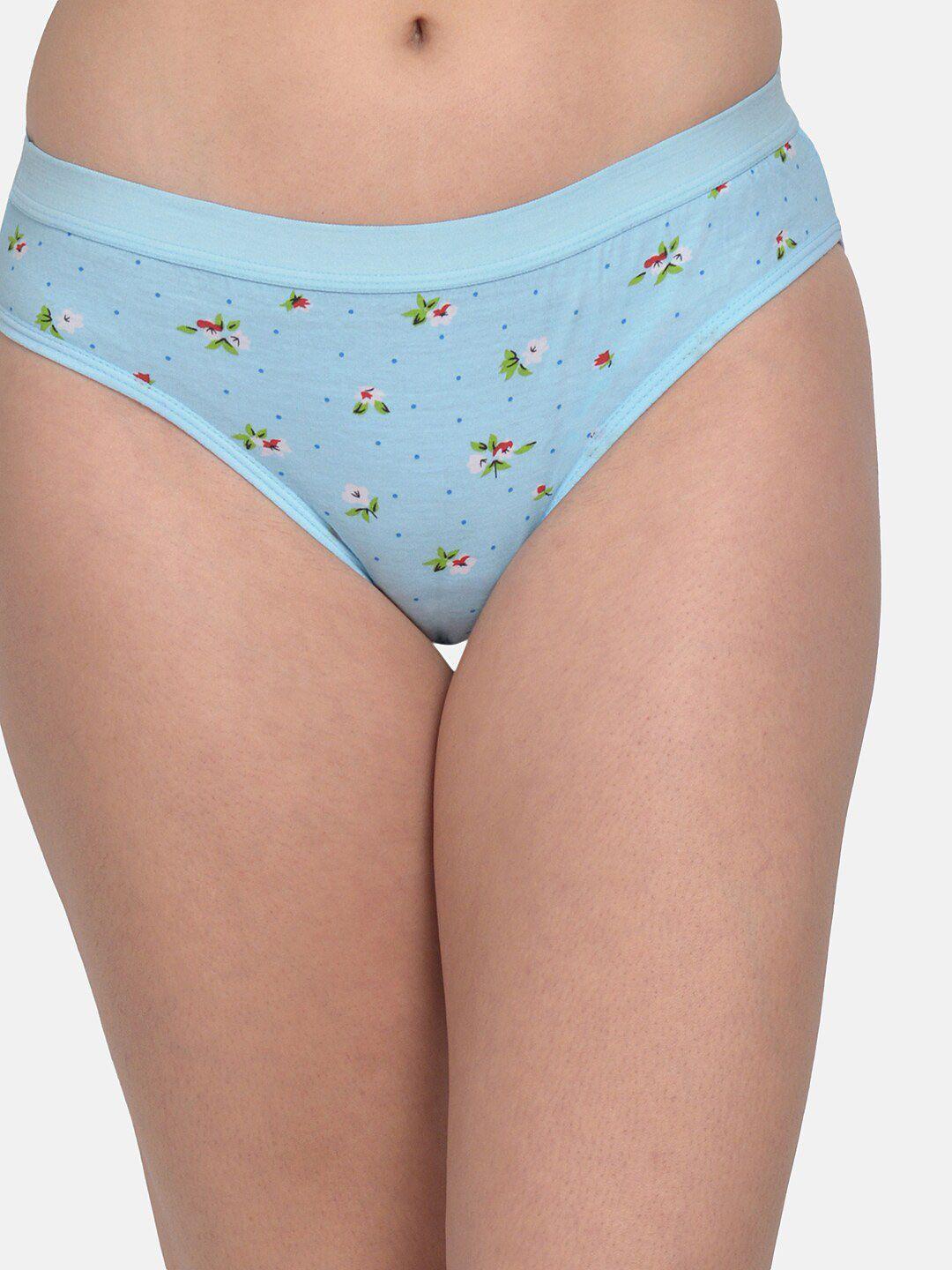 mod & shy women blue & white printed basic briefs