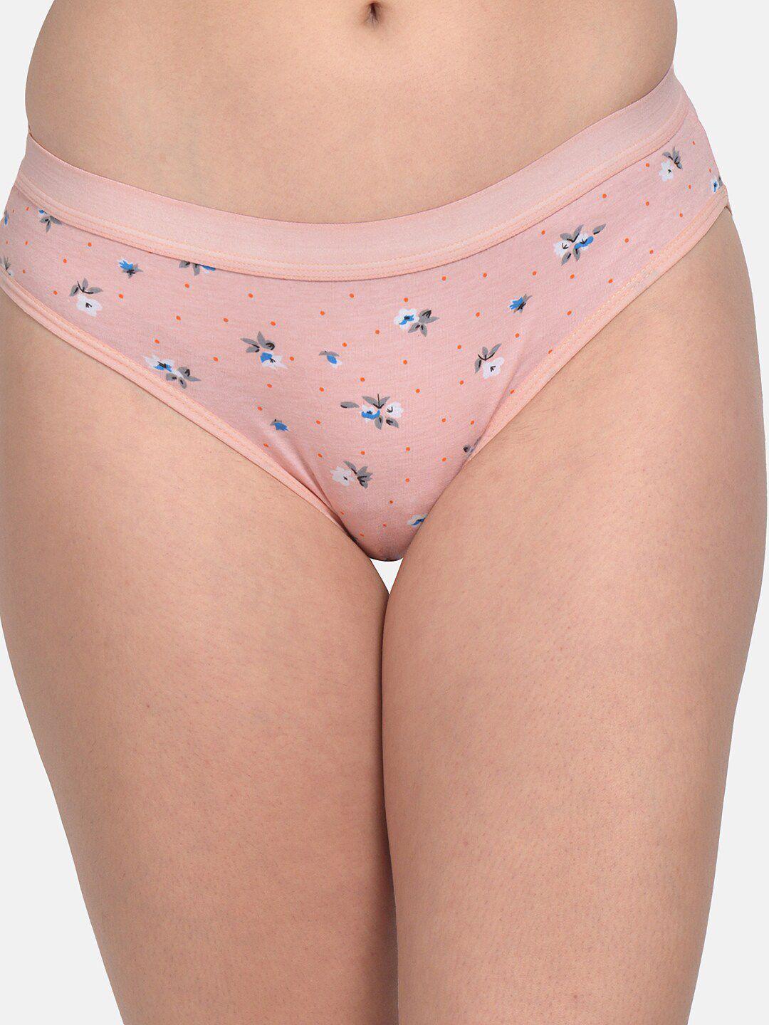 mod & shy women peach-coloured printed basic briefs mu175