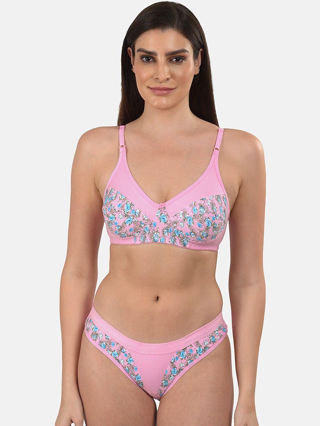 mod & shy women pink & blue floral printed lingerie set ms354