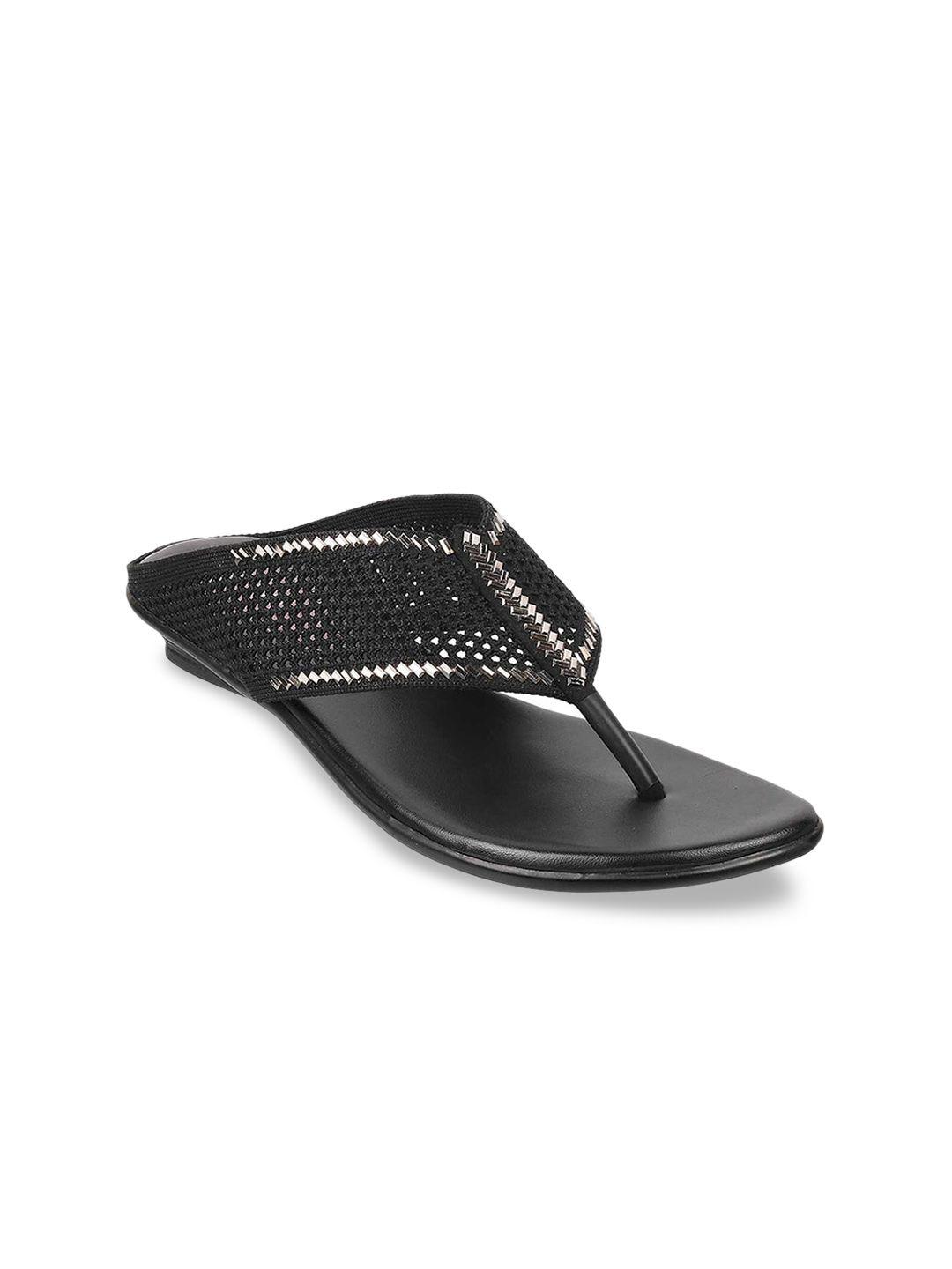 walkway by metro women black embellished t-strap flats