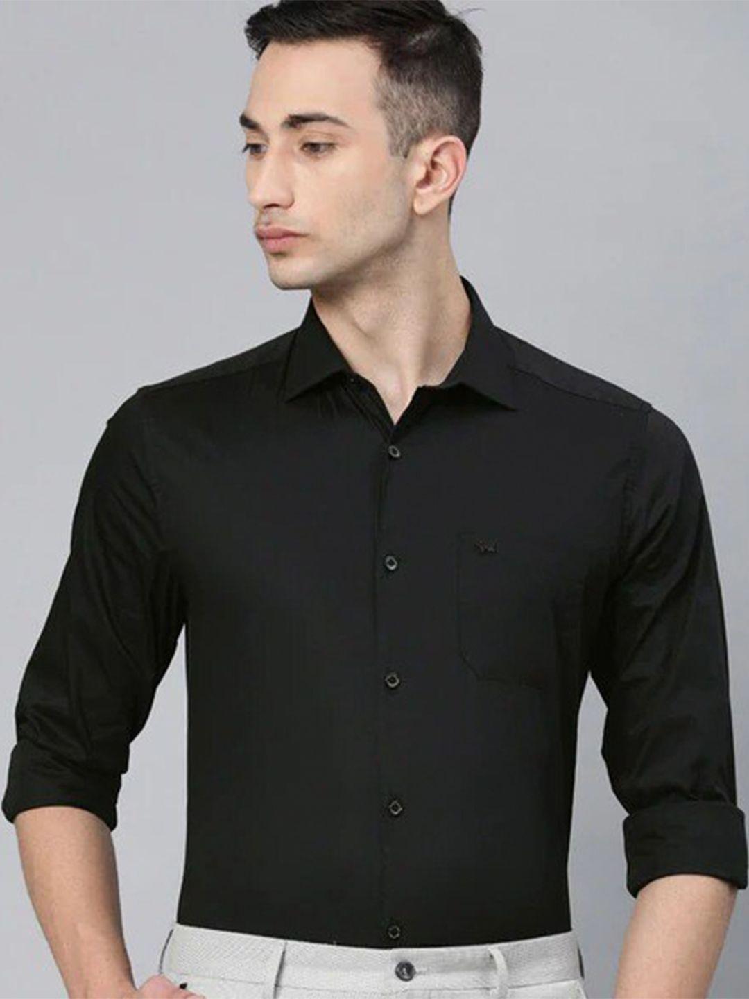 the bear house men black solid slim fit formal shirt